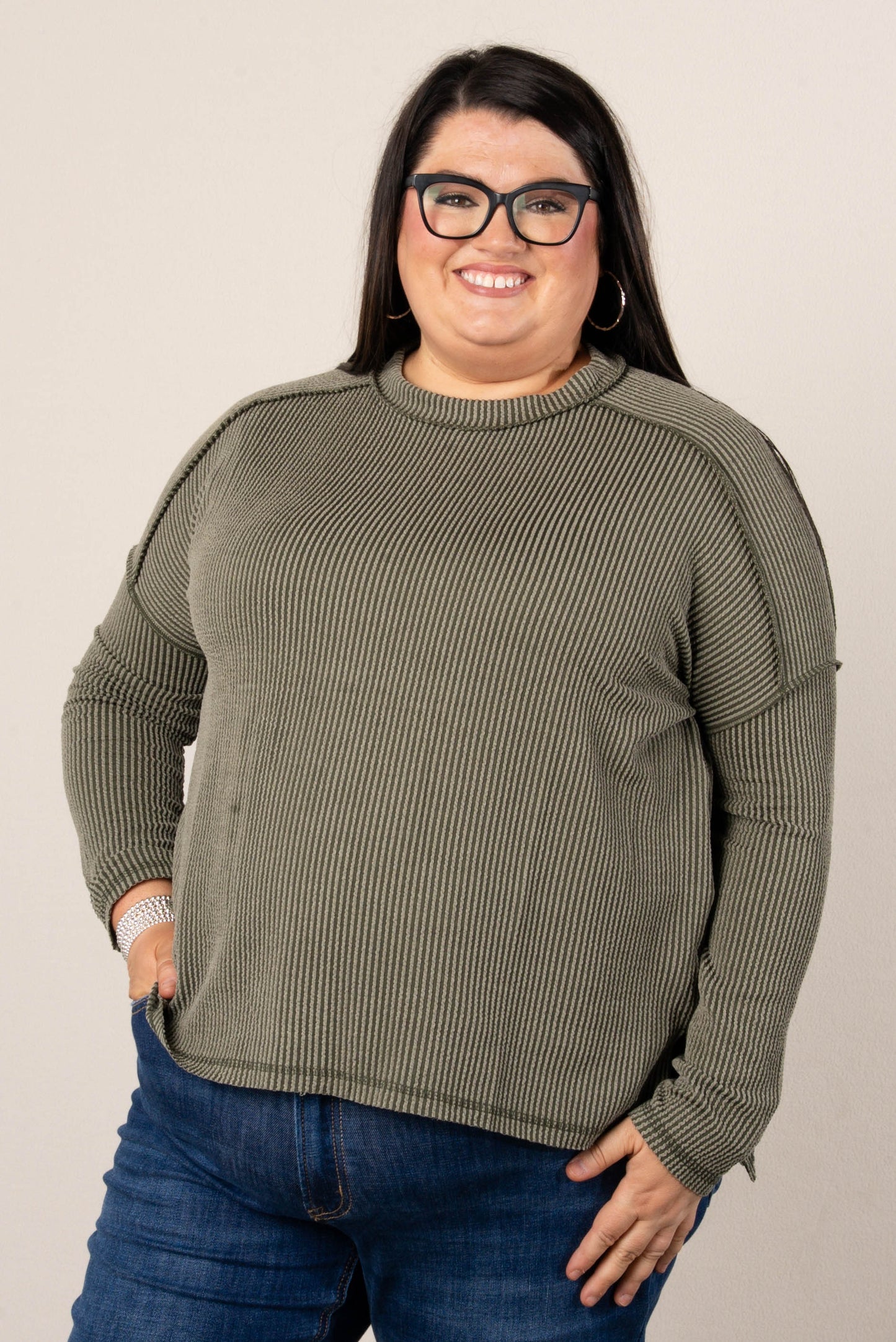 Taylor Ribbed Raw Seamed Dolman Top