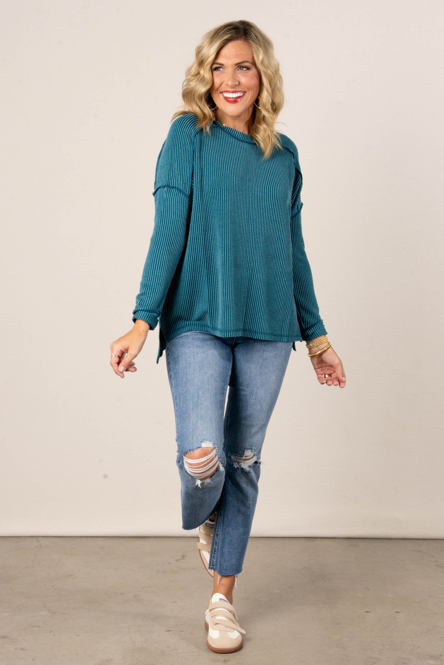 Taylor Ribbed Raw Seamed Dolman Top