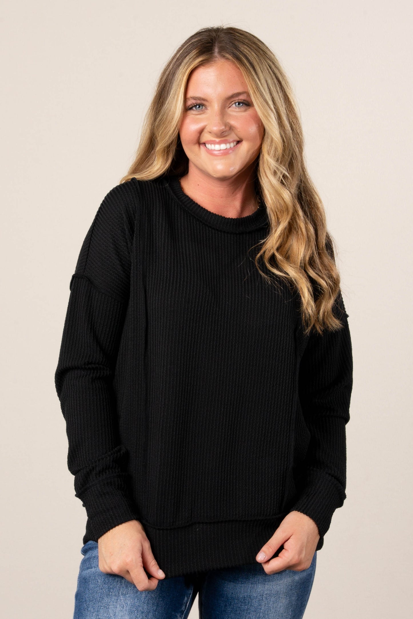 Ember Ribbed Raw Seamed Top