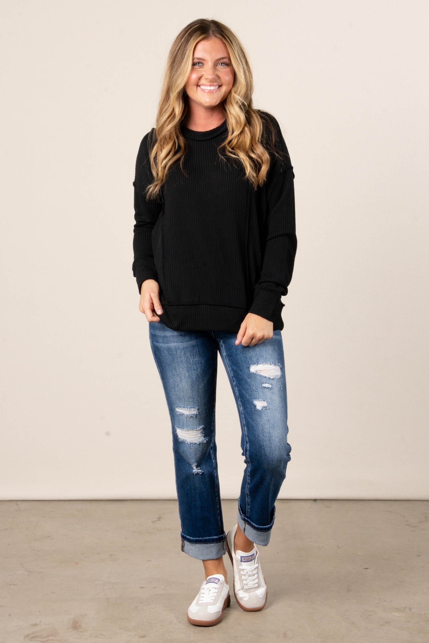 Ember Ribbed Raw Seamed Top
