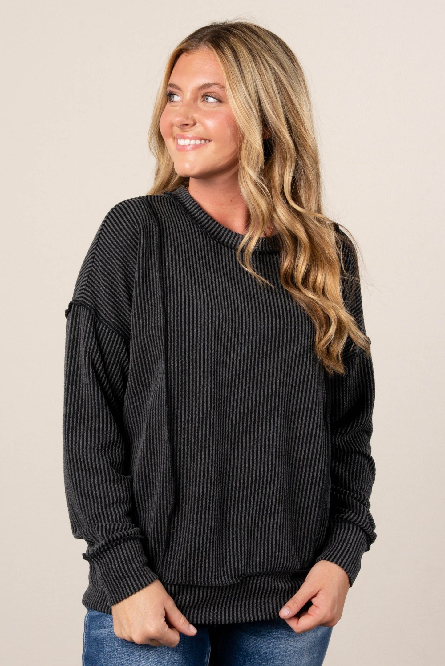 Ember Ribbed Raw Seamed Top