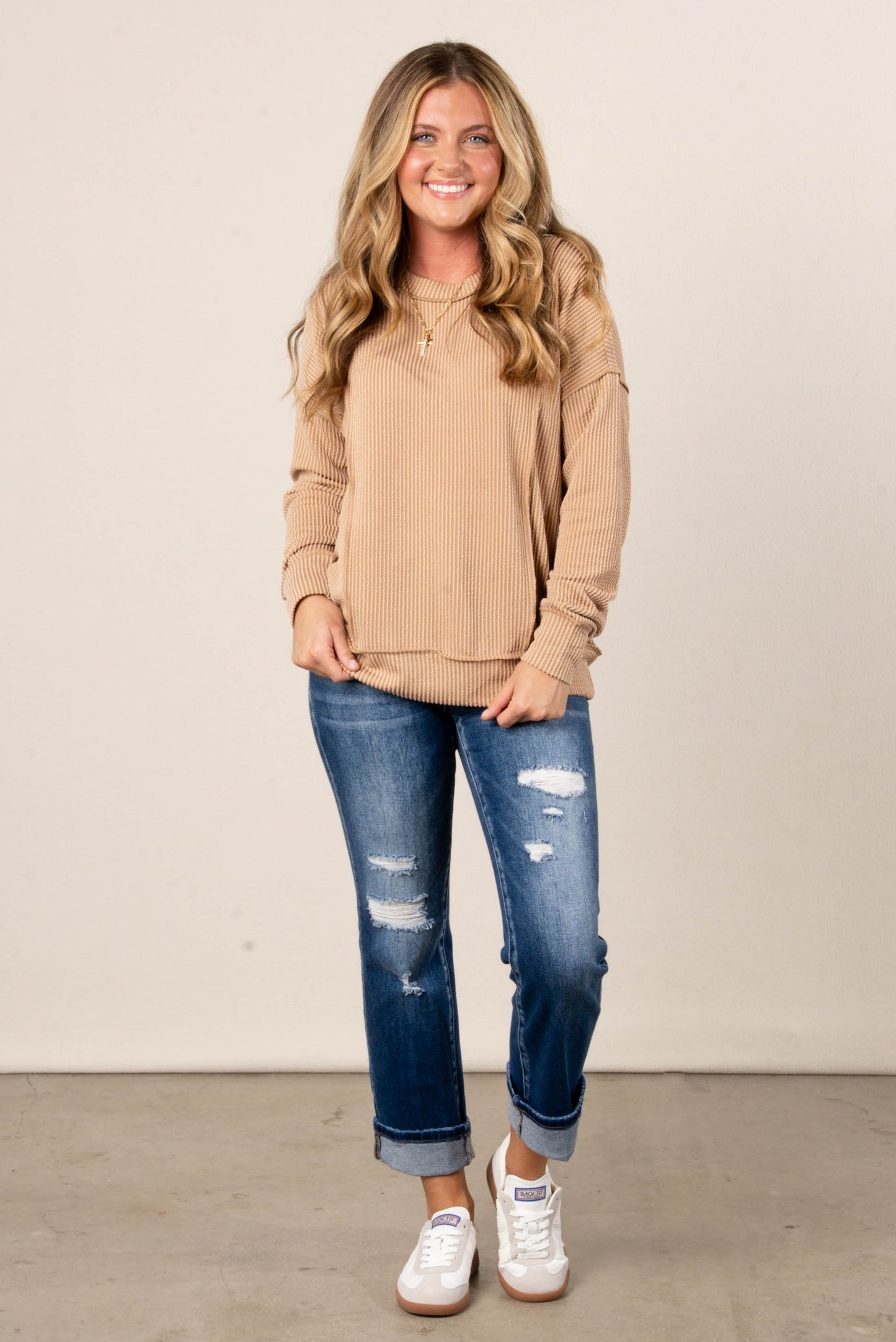 Ember Ribbed Raw Seamed Top