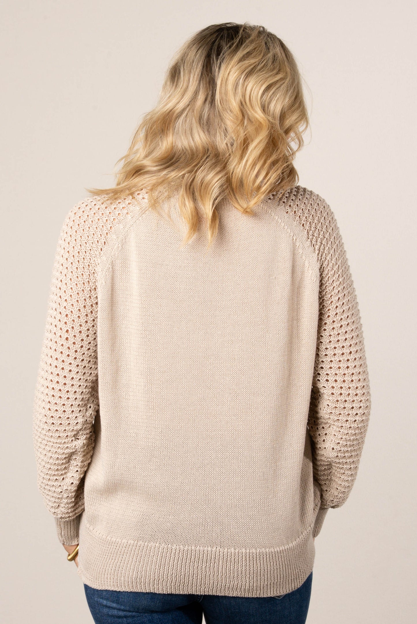 Natalie Raglan Open Knit Sleeve Sweater