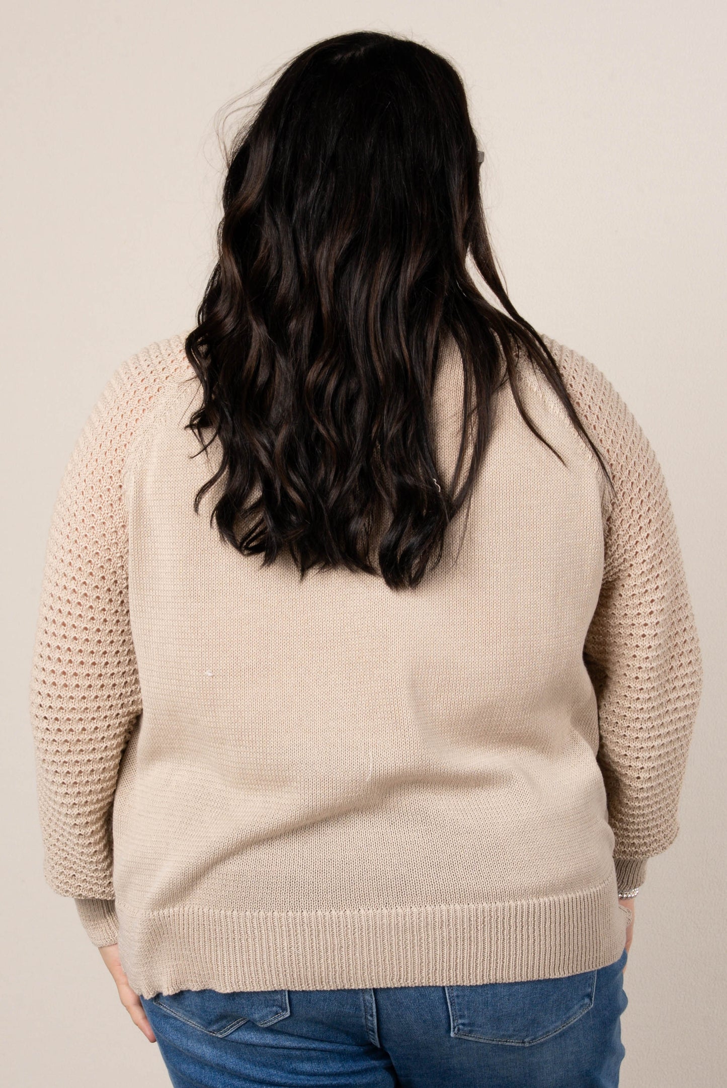 Natalie Raglan Open Knit Sleeve Sweater
