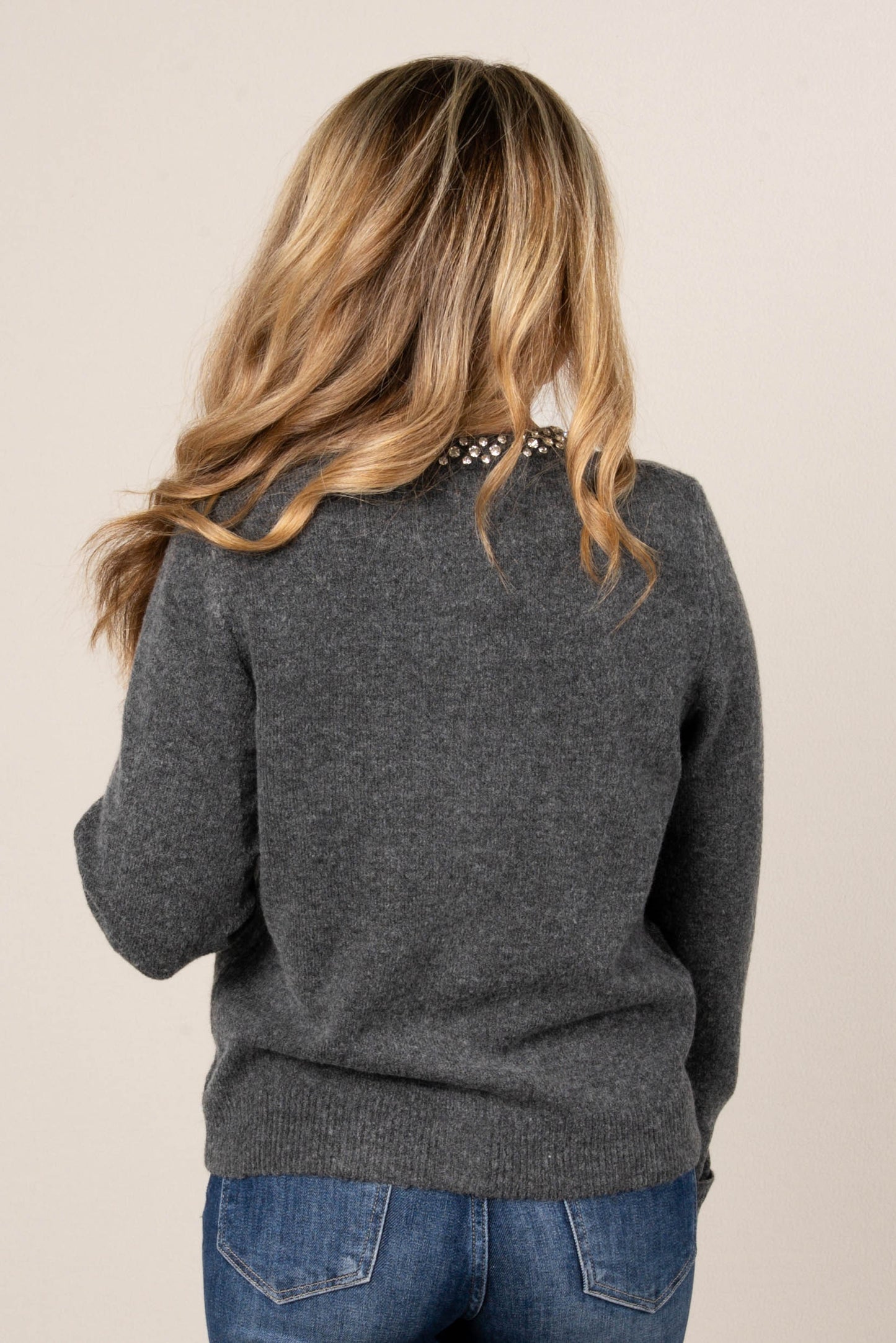 Scarlett Jeweled Neck Sweater Cardigan
