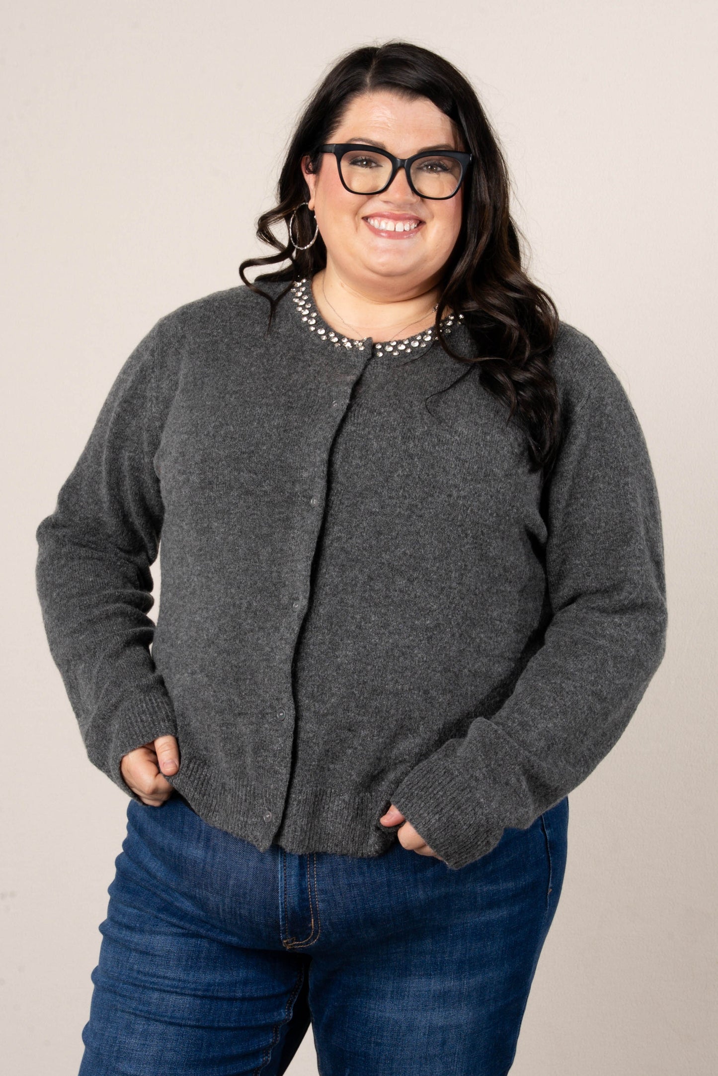 Scarlett Jeweled Neck Sweater Cardigan