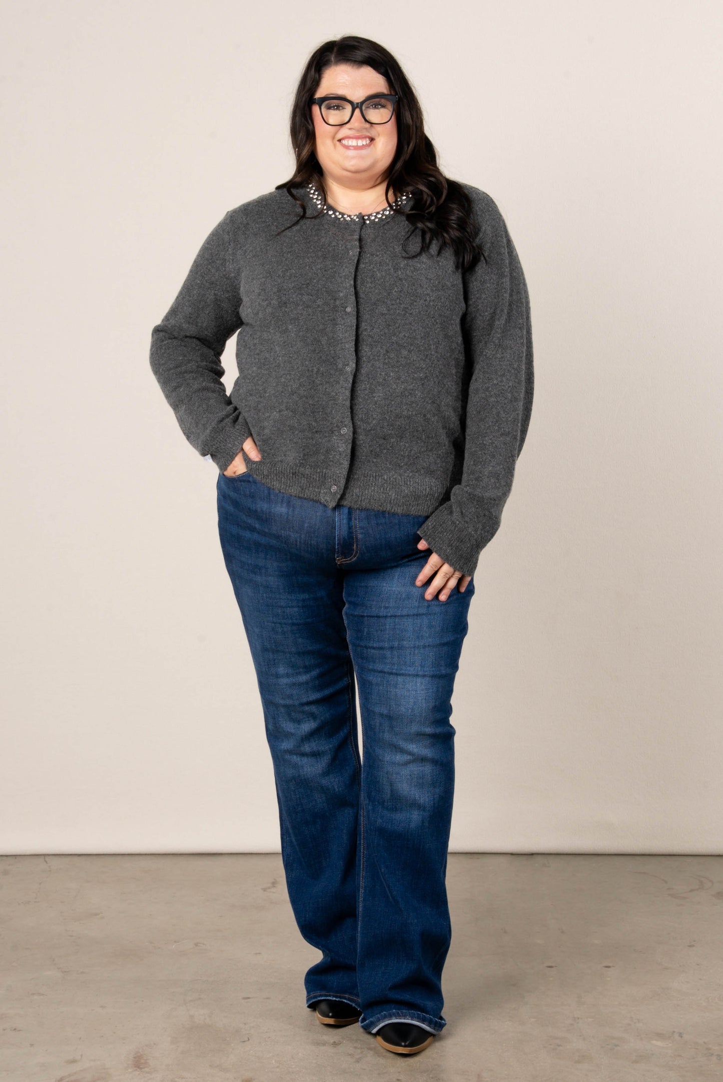Scarlett Jeweled Neck Sweater Cardigan