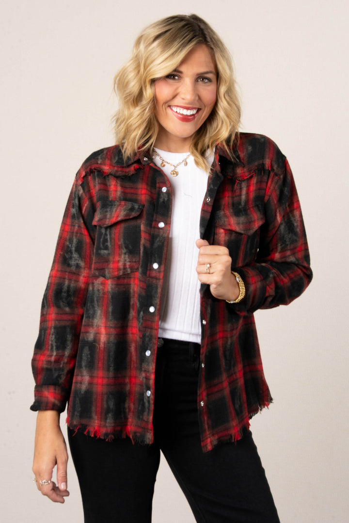 Aubrey Washed Plaid Snap Up Shirt
