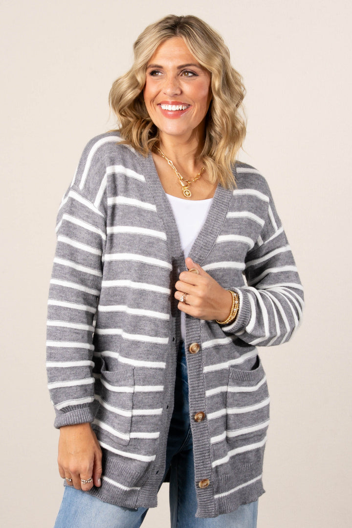Sandy Striped Button Up Sweater Cardigan