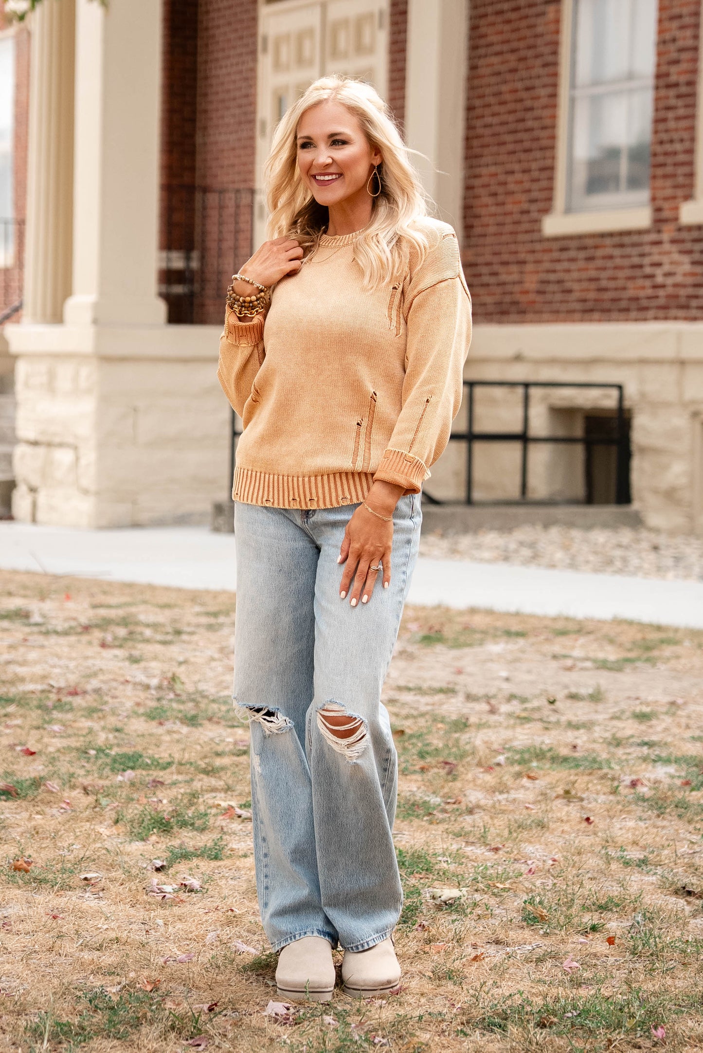 Eliana Mineral Washed Distressed Sweater