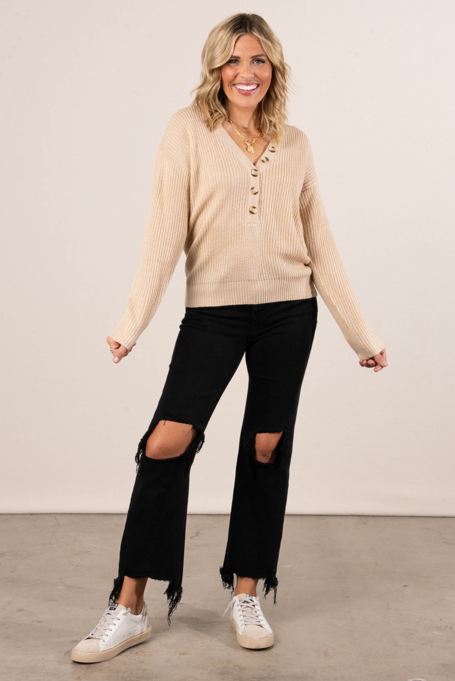 Brooklyn V-Neck Henley Sweater