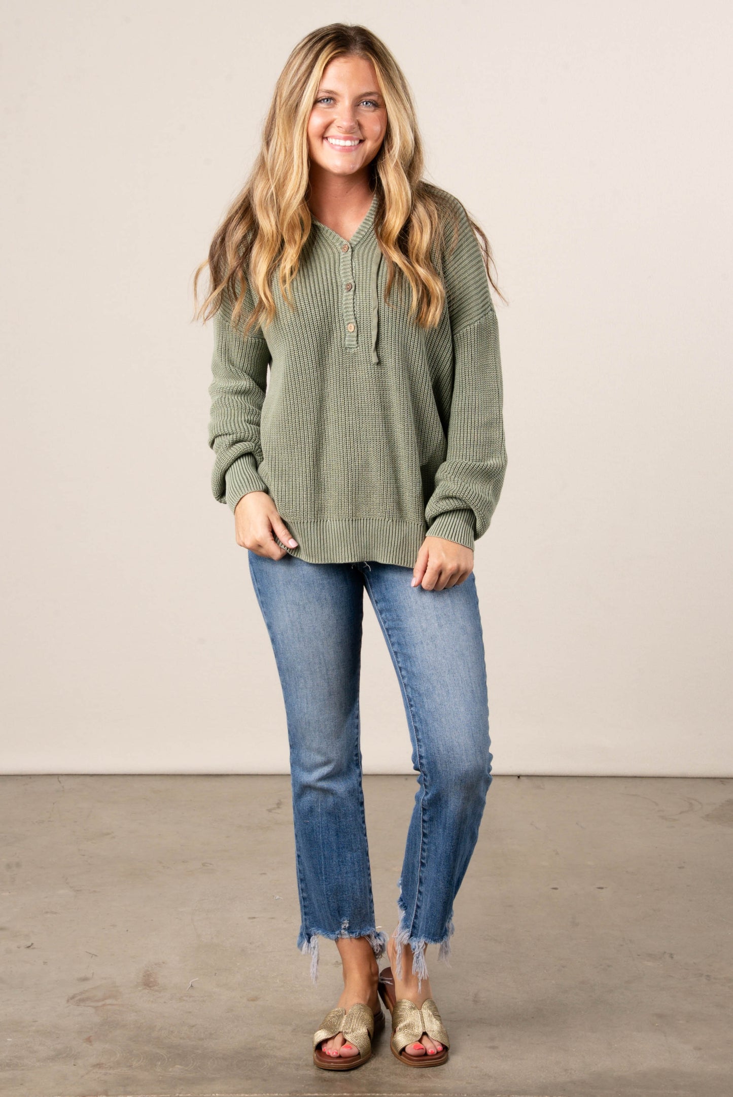 Andrea Hooded Henley Sweater