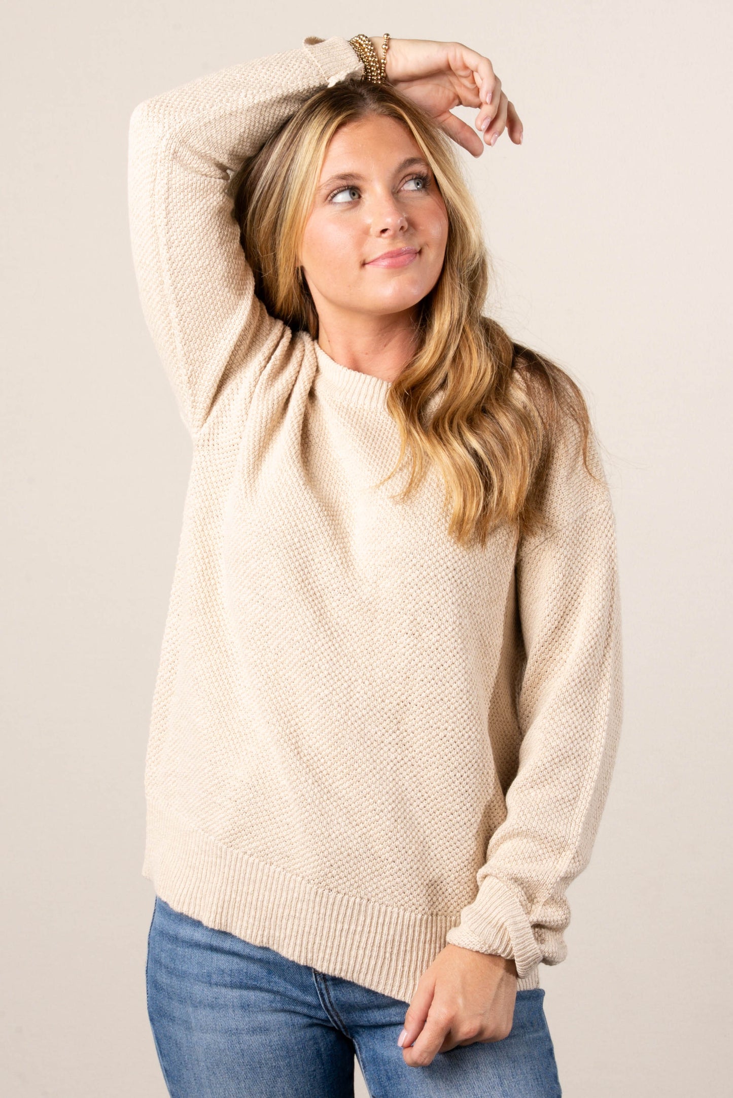 Alexa Textured Knit Drop Shoulder Sweater