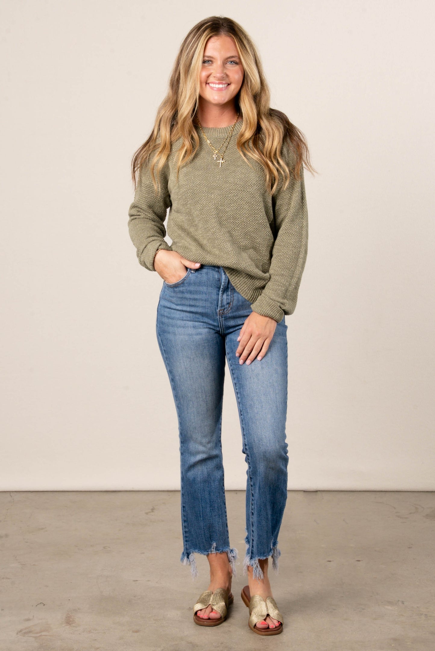 Alexa Textured Knit Drop Shoulder Sweater