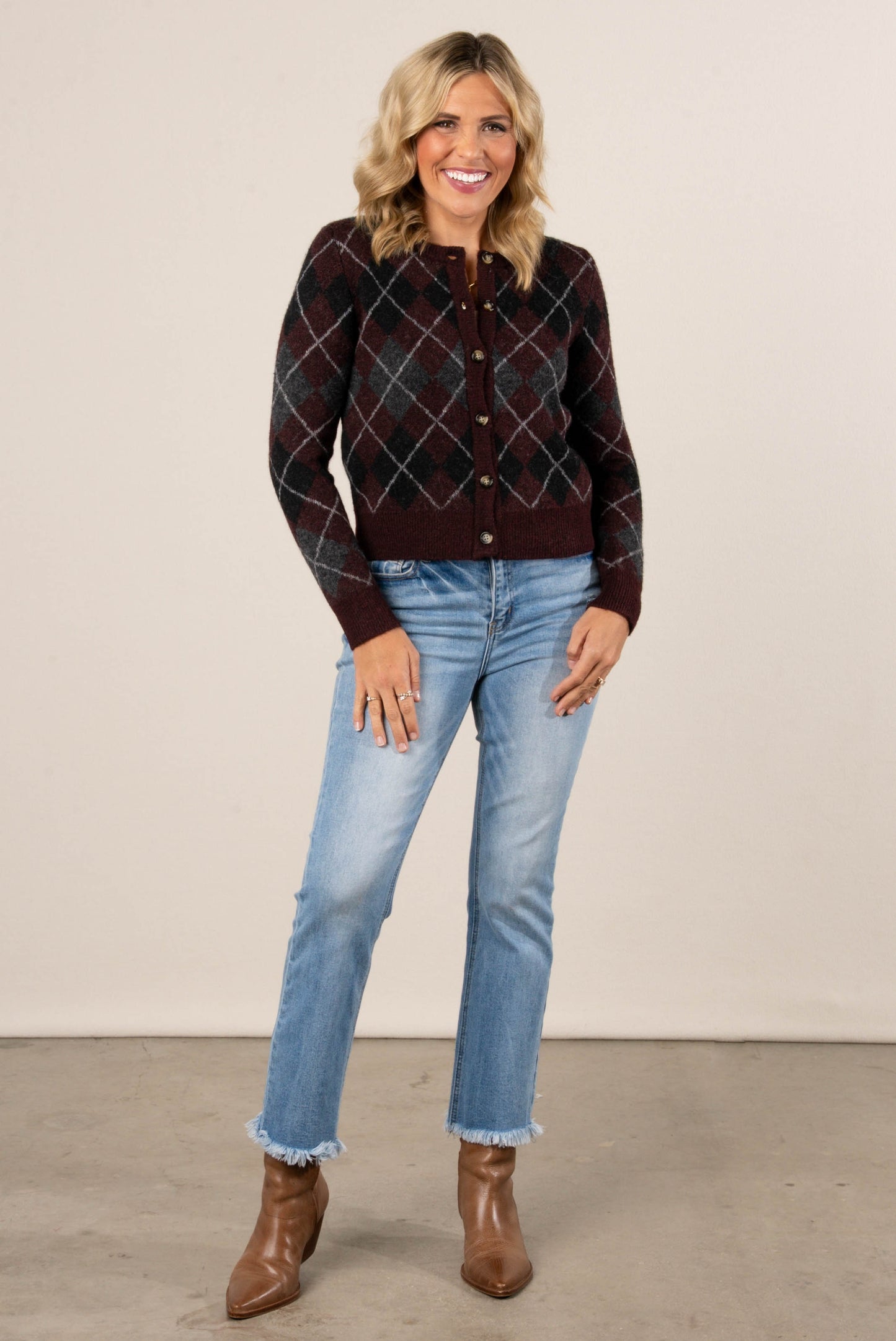 Morgan Argyle Sweater Cardigan