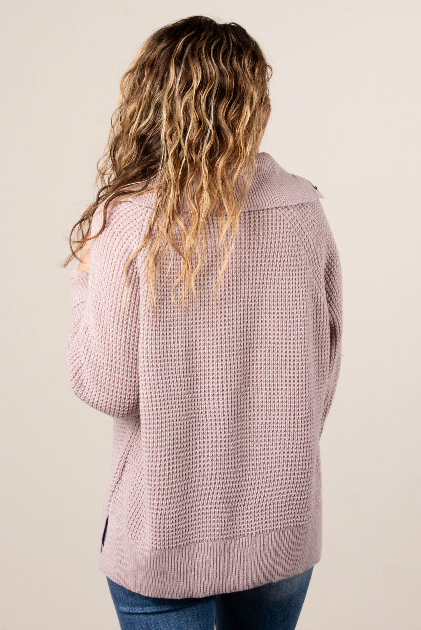 Loretta Waffle Knit Snap Neck Sweater