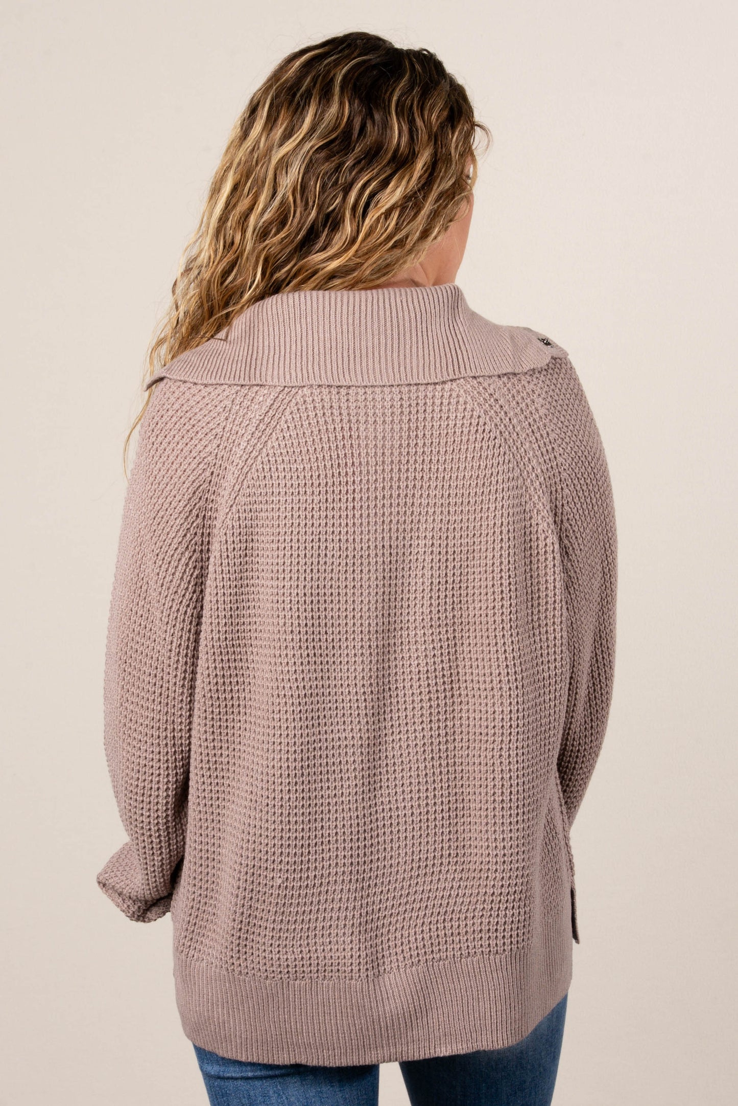 Loretta Waffle Knit Snap Neck Sweater