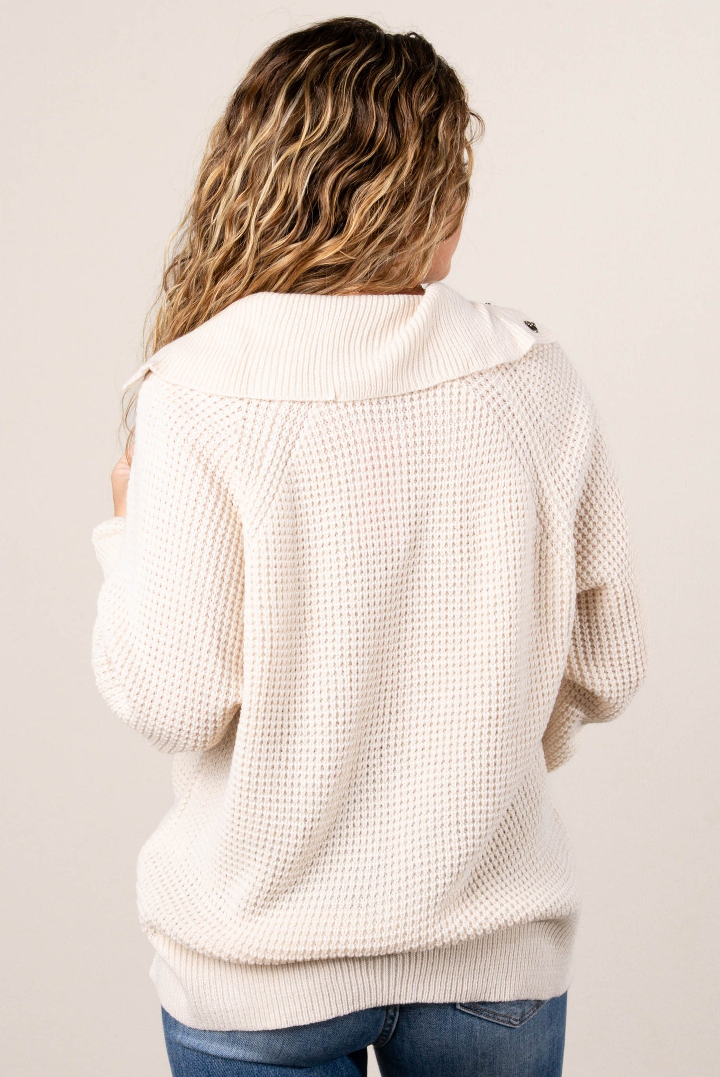 Loretta Waffle Knit Snap Neck Sweater
