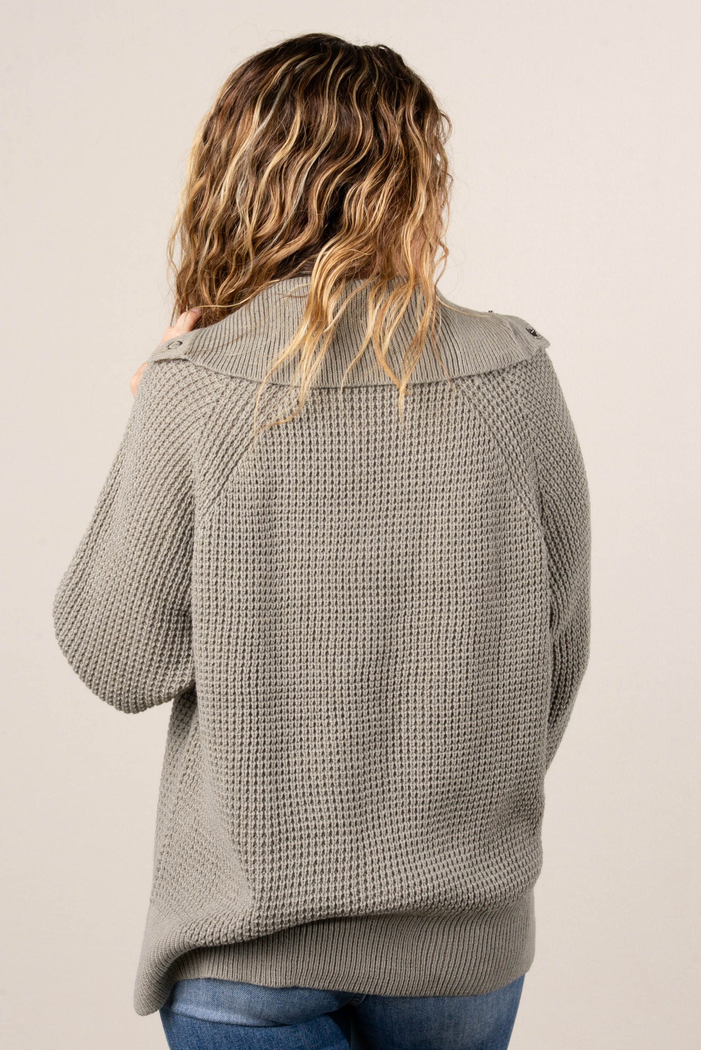 Loretta Waffle Knit Snap Neck Sweater