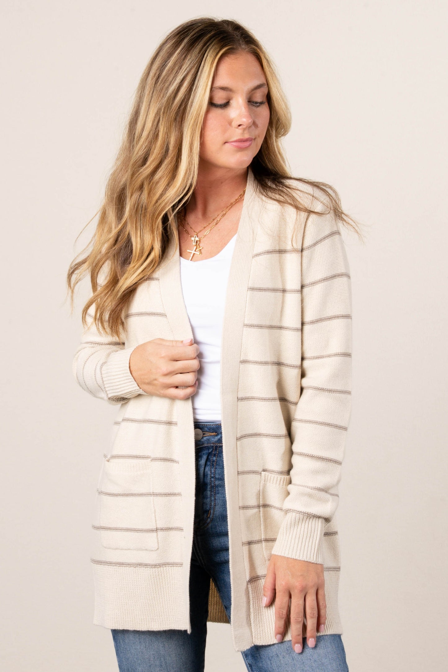 Sylvie Striped Open Front Cardigan