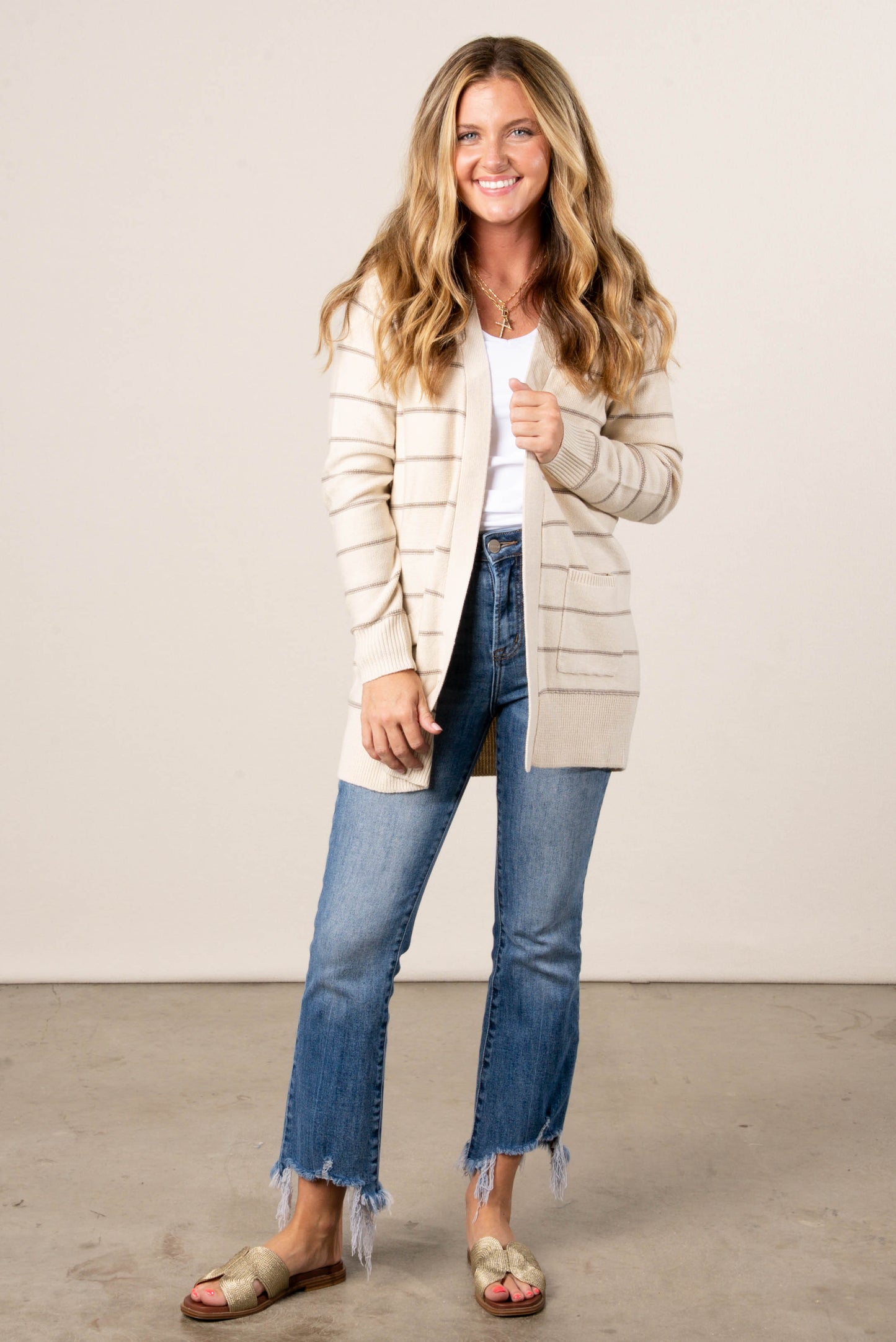 Sylvie Striped Open Front Cardigan