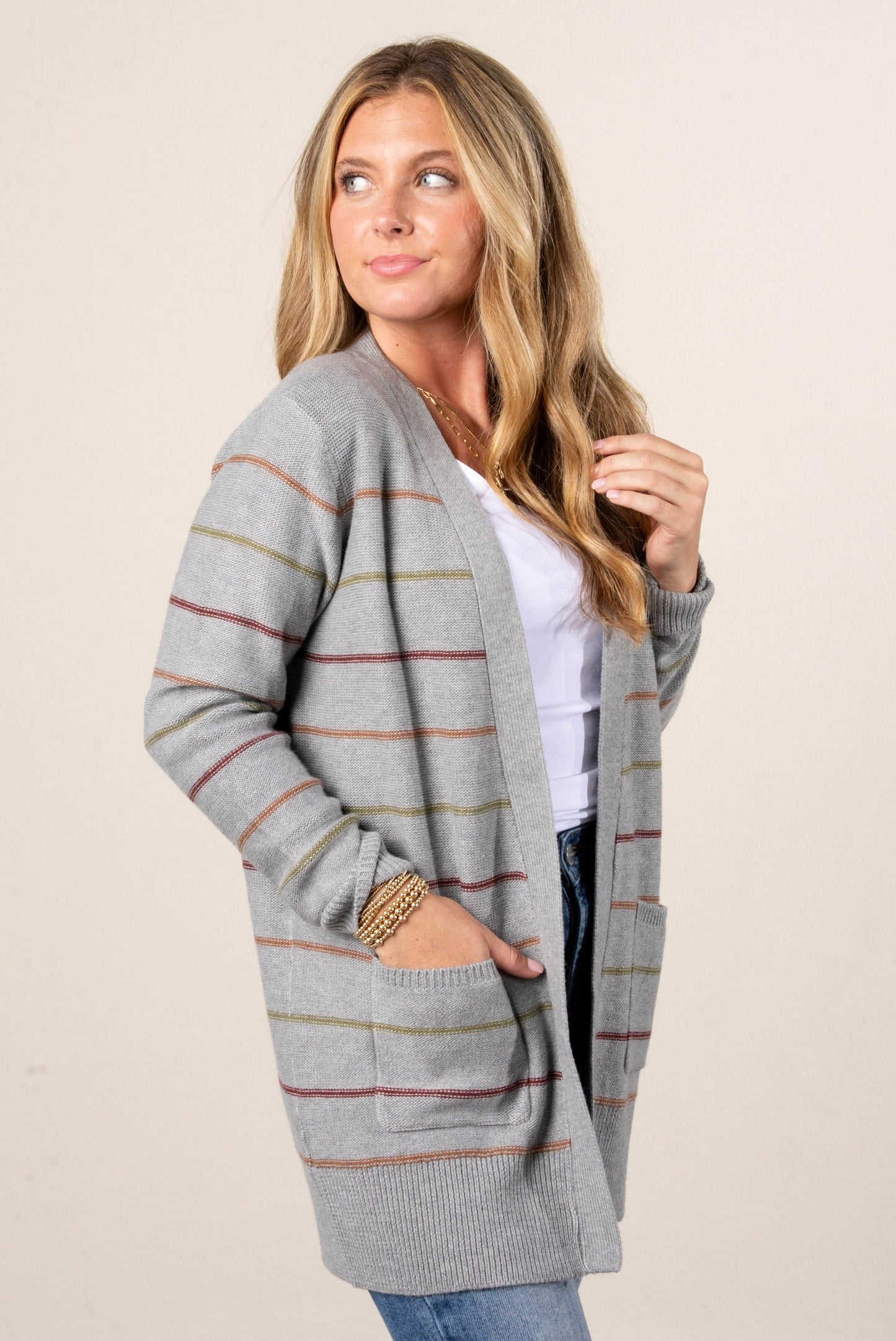 Sylvie Striped Open Front Cardigan