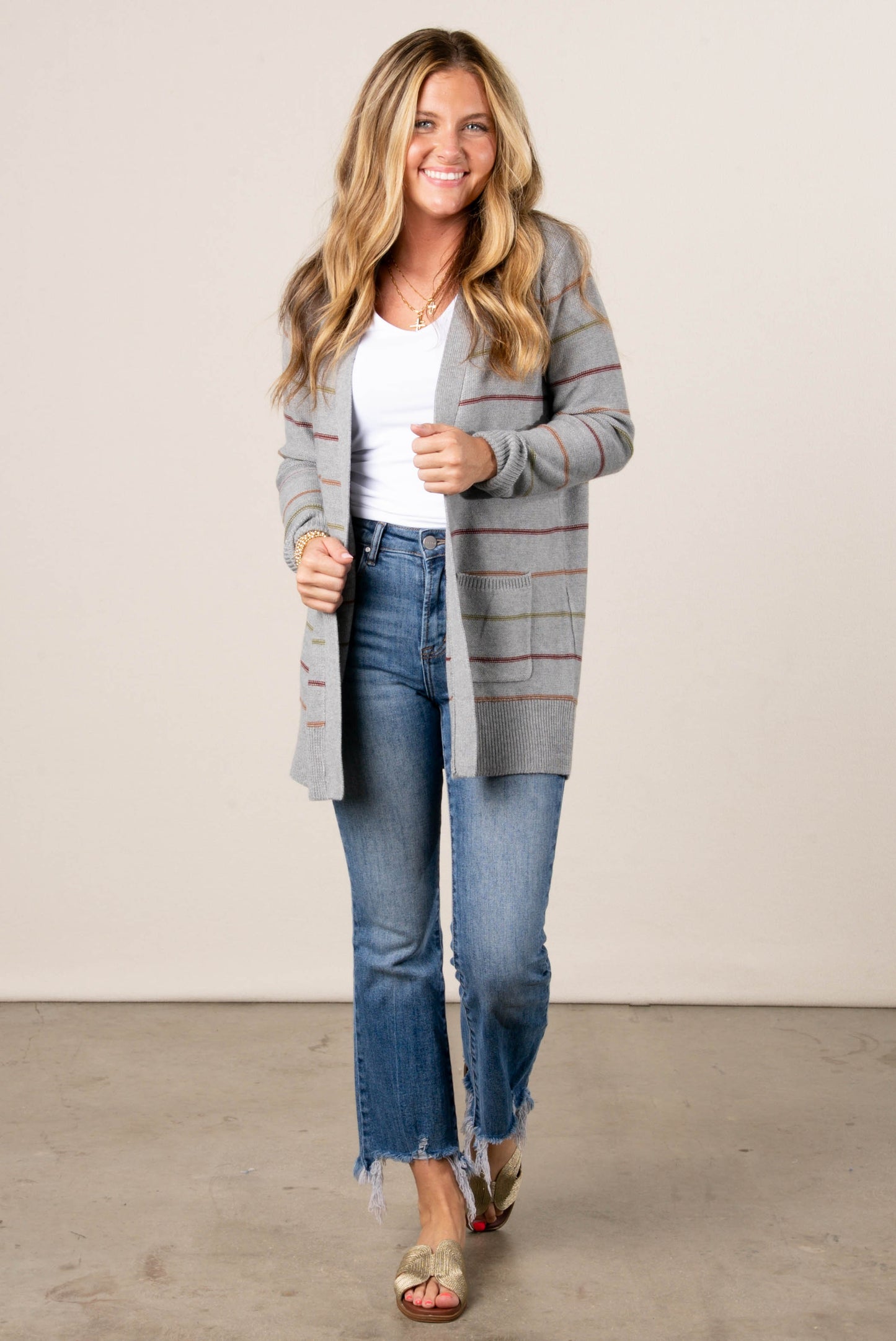 Sylvie Striped Open Front Cardigan