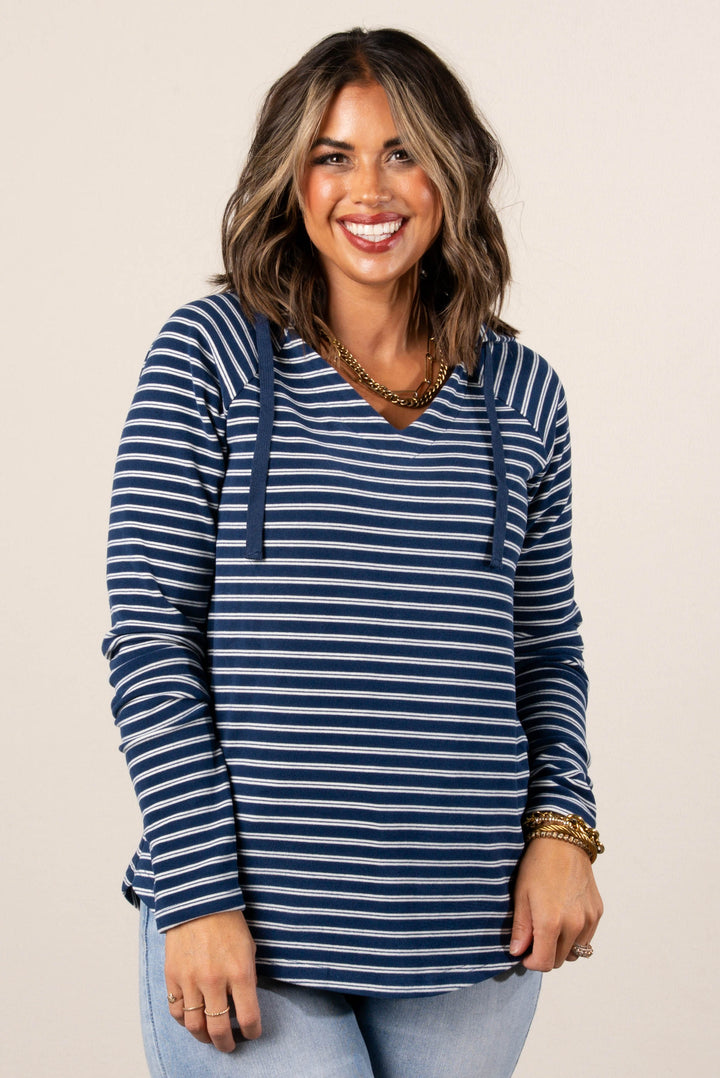 Caroline Striped Hooded Top
