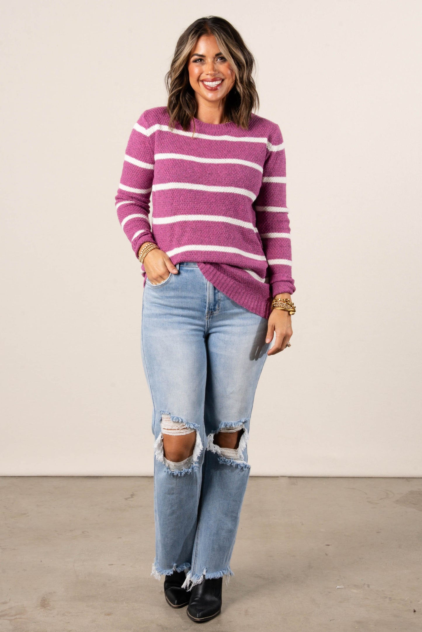 Bella Striped Waffle Knit Sweater