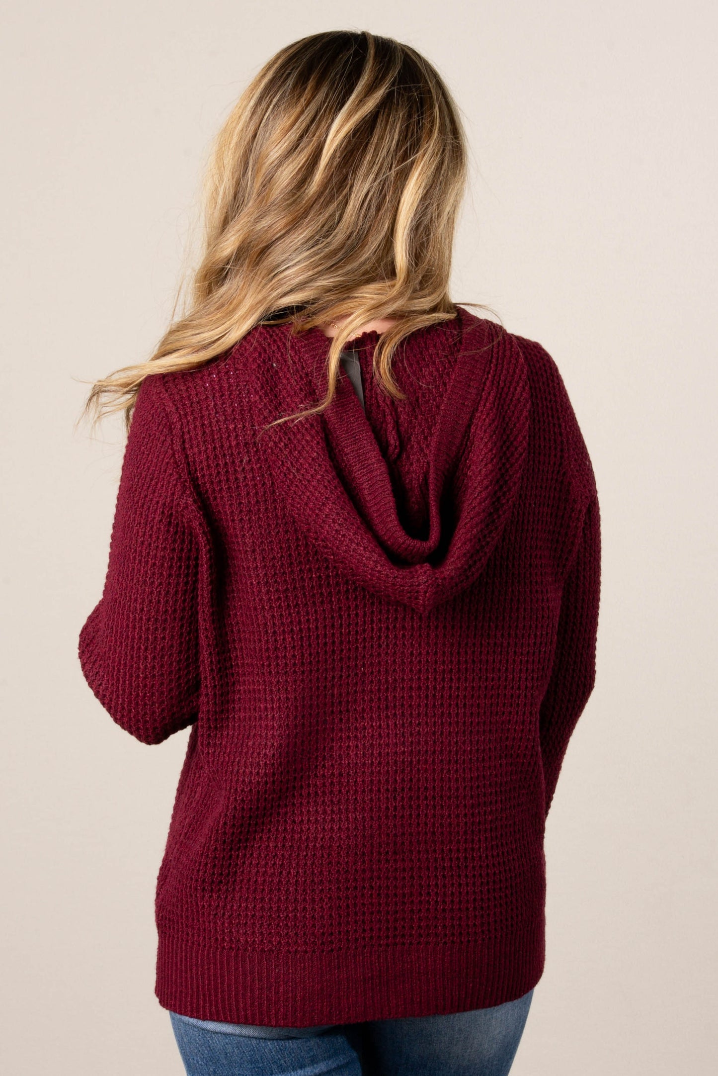 Ava Waffle Knit Hooded Henely Sweater