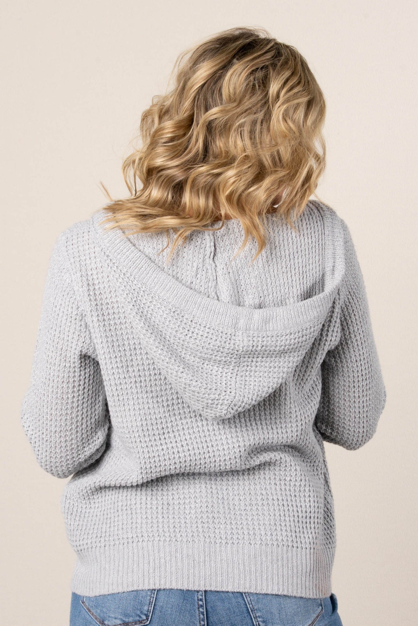 Ava Waffle Knit Hooded Henely Sweater