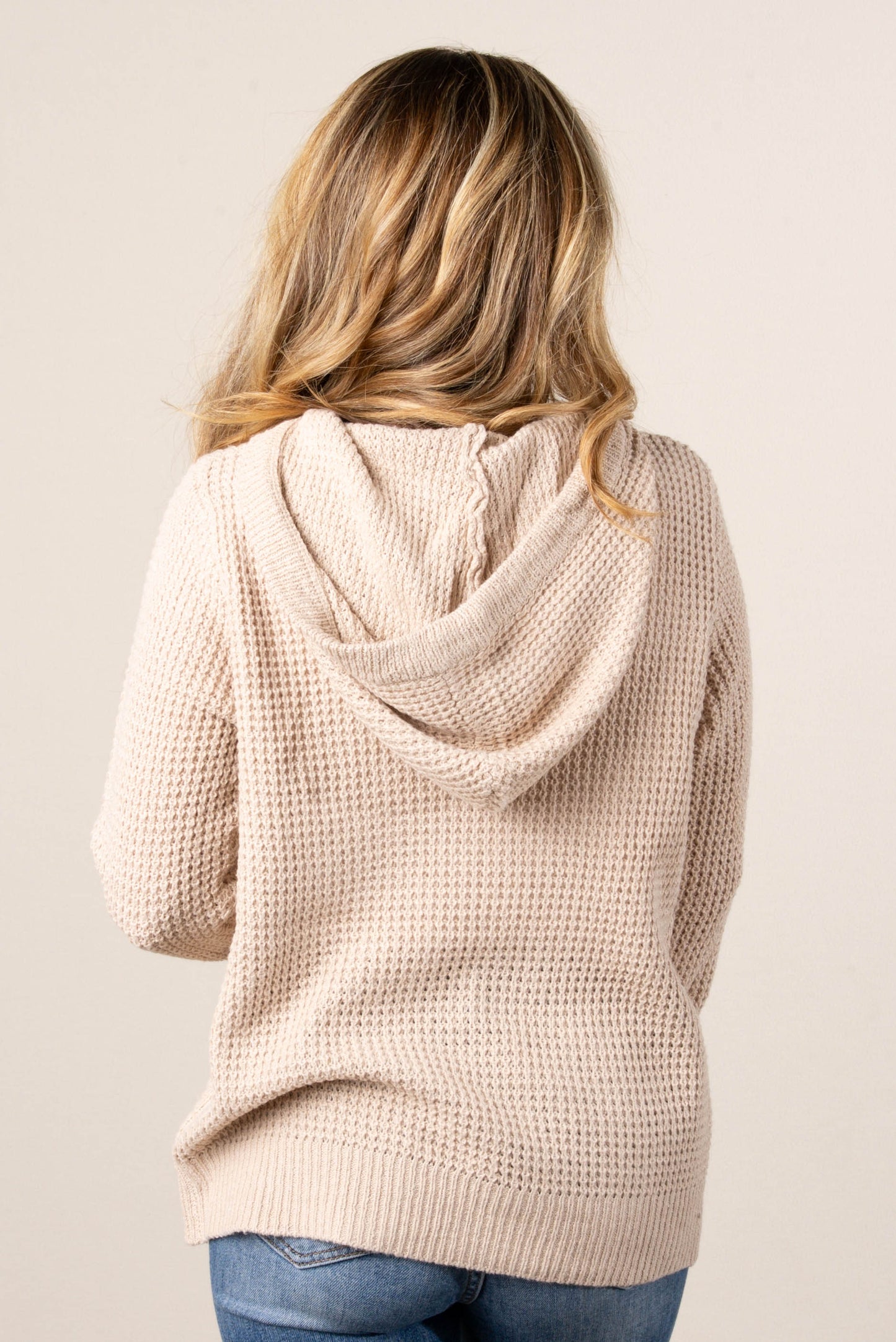 Ava Waffle Knit Hooded Henely Sweater