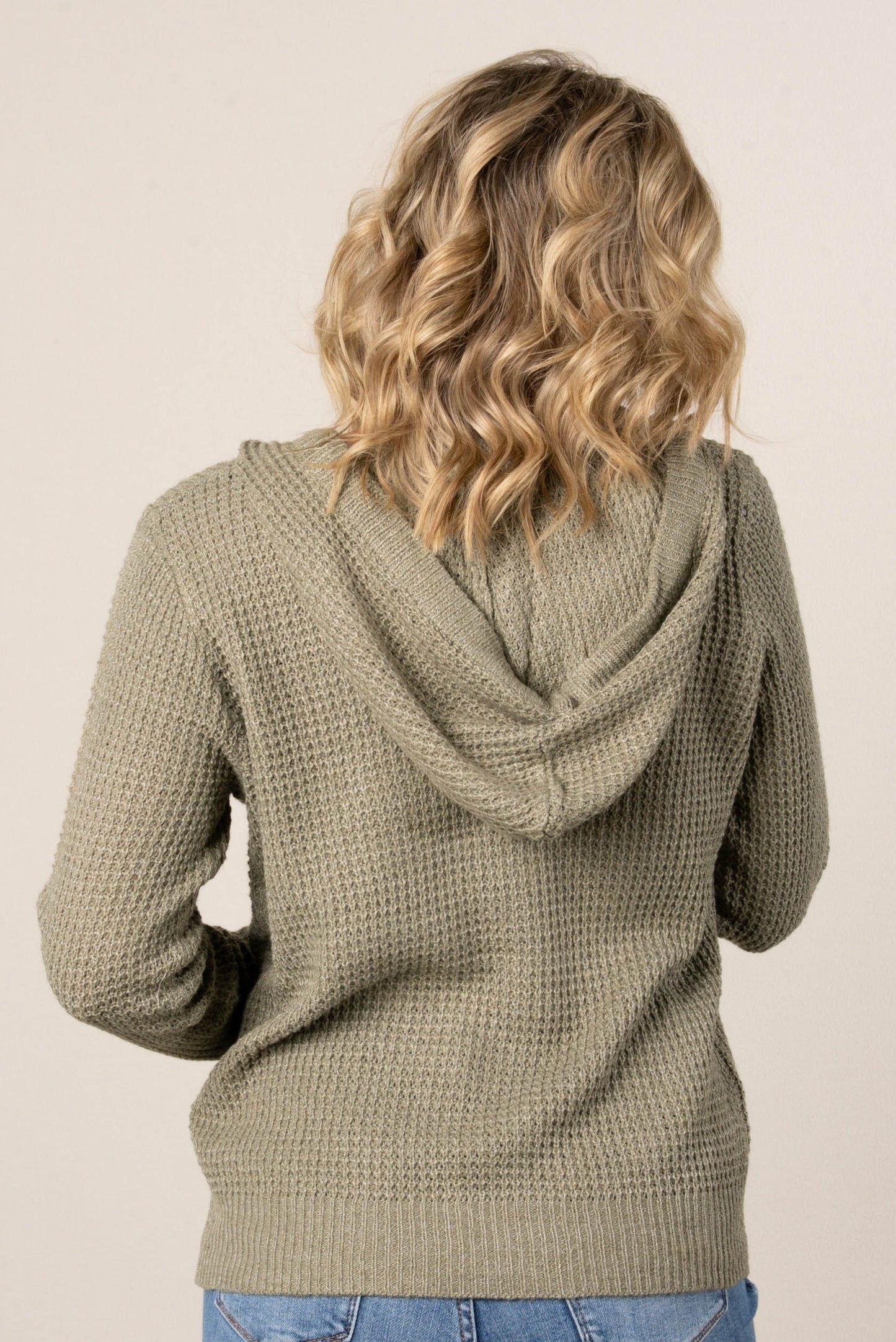 Ava Waffle Knit Hooded Henely Sweater