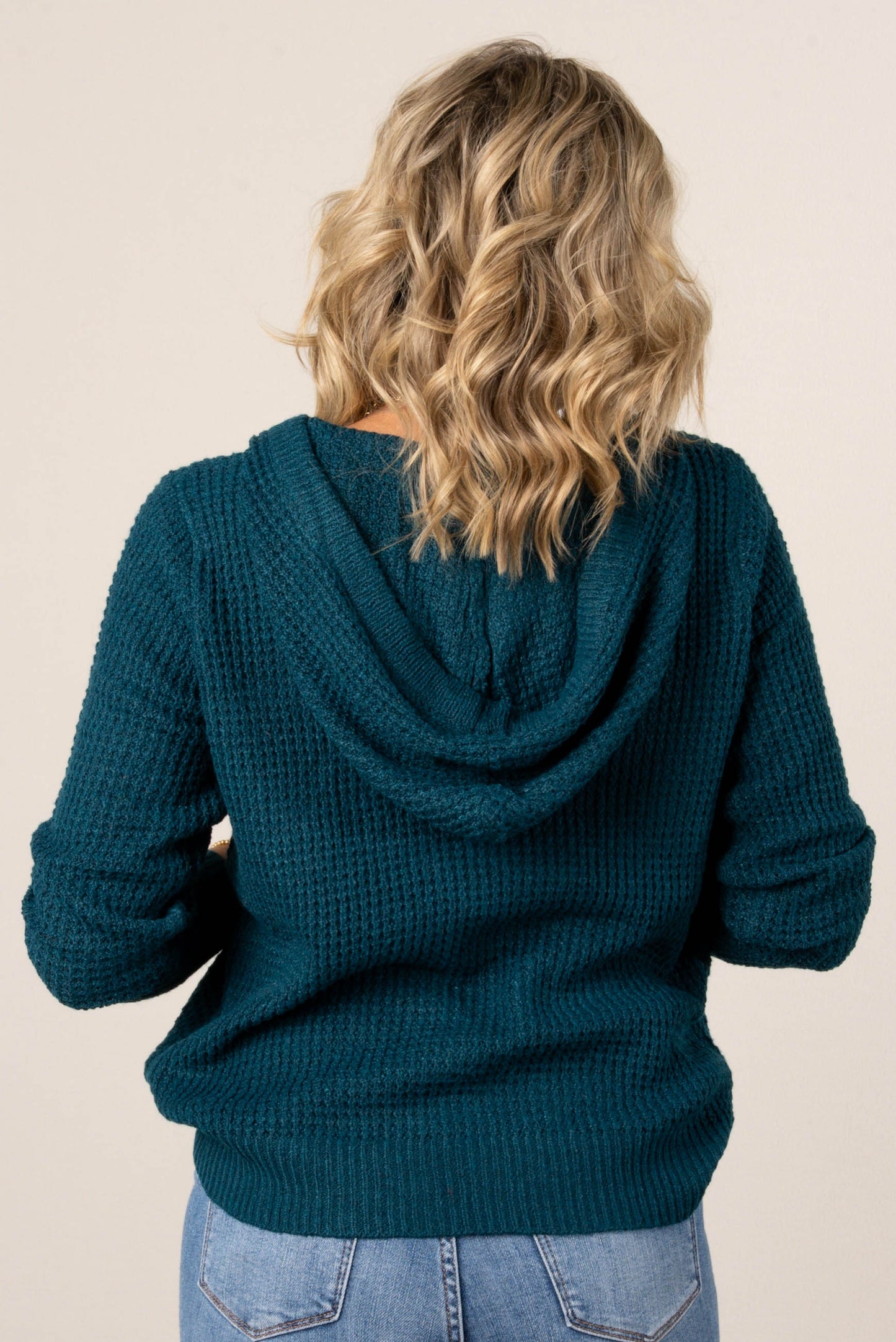 Ava Waffle Knit Hooded Henely Sweater