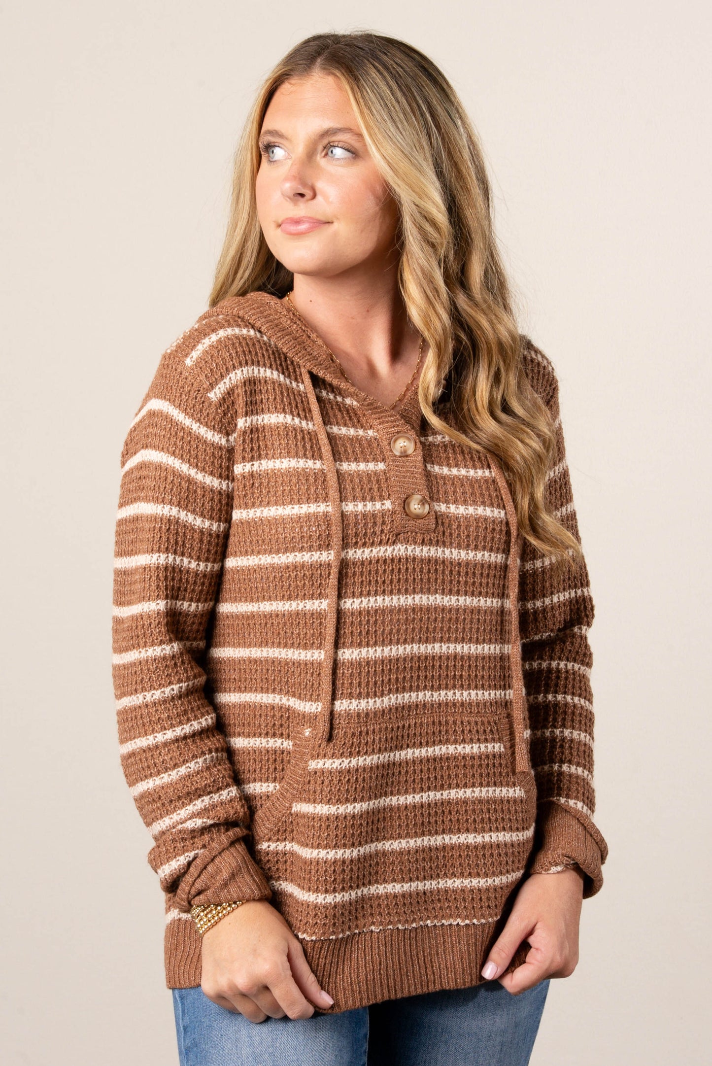Halle Striped Hooded Henley Sweater