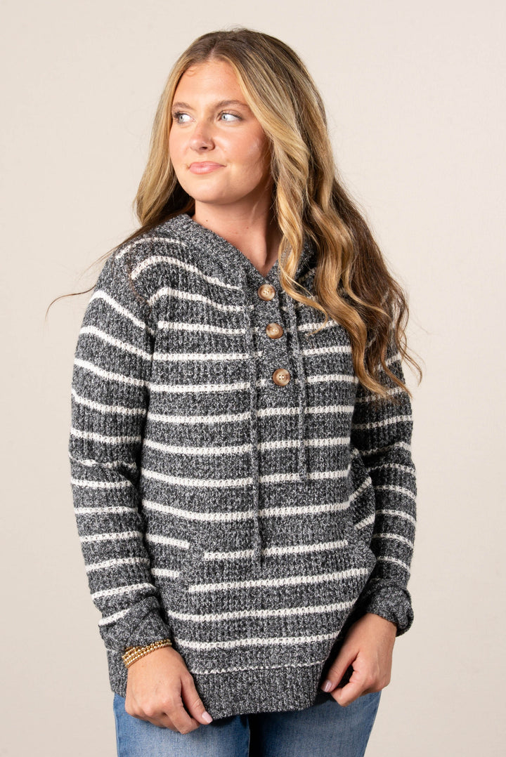 Halle Striped Hooded Henley Sweater