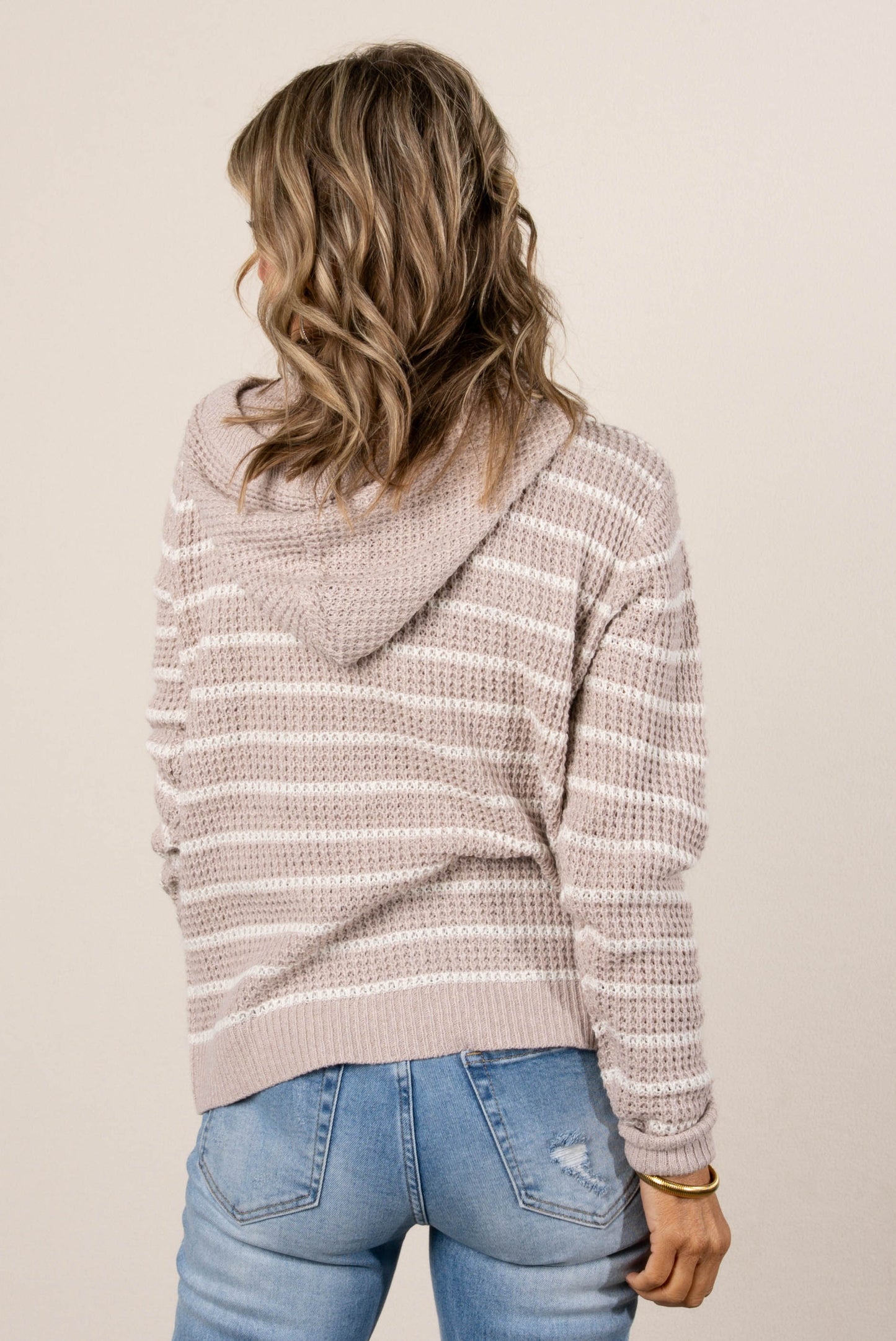 Halle Striped Hooded Henley Sweater