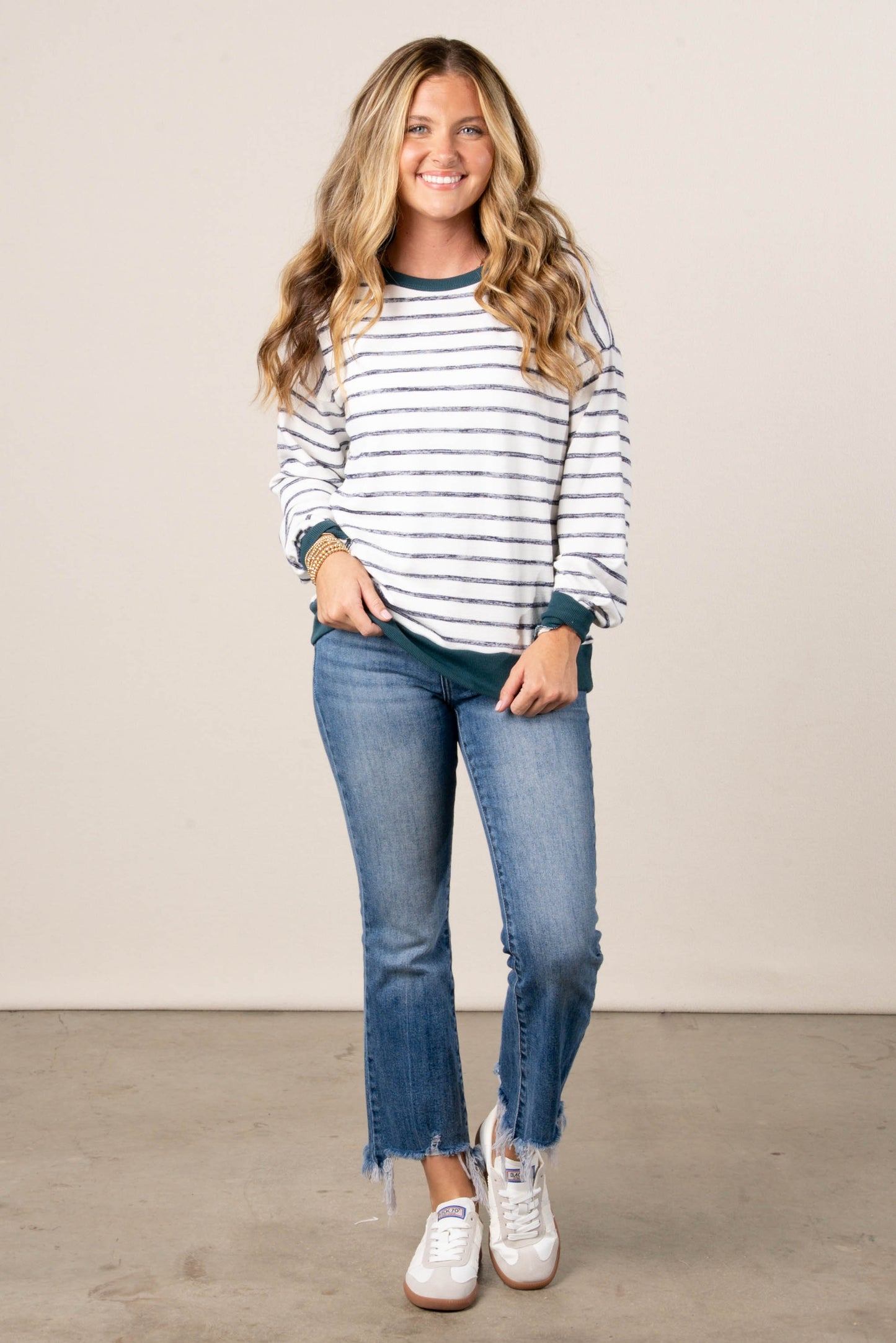 Preslee Striped Solid Trim Top