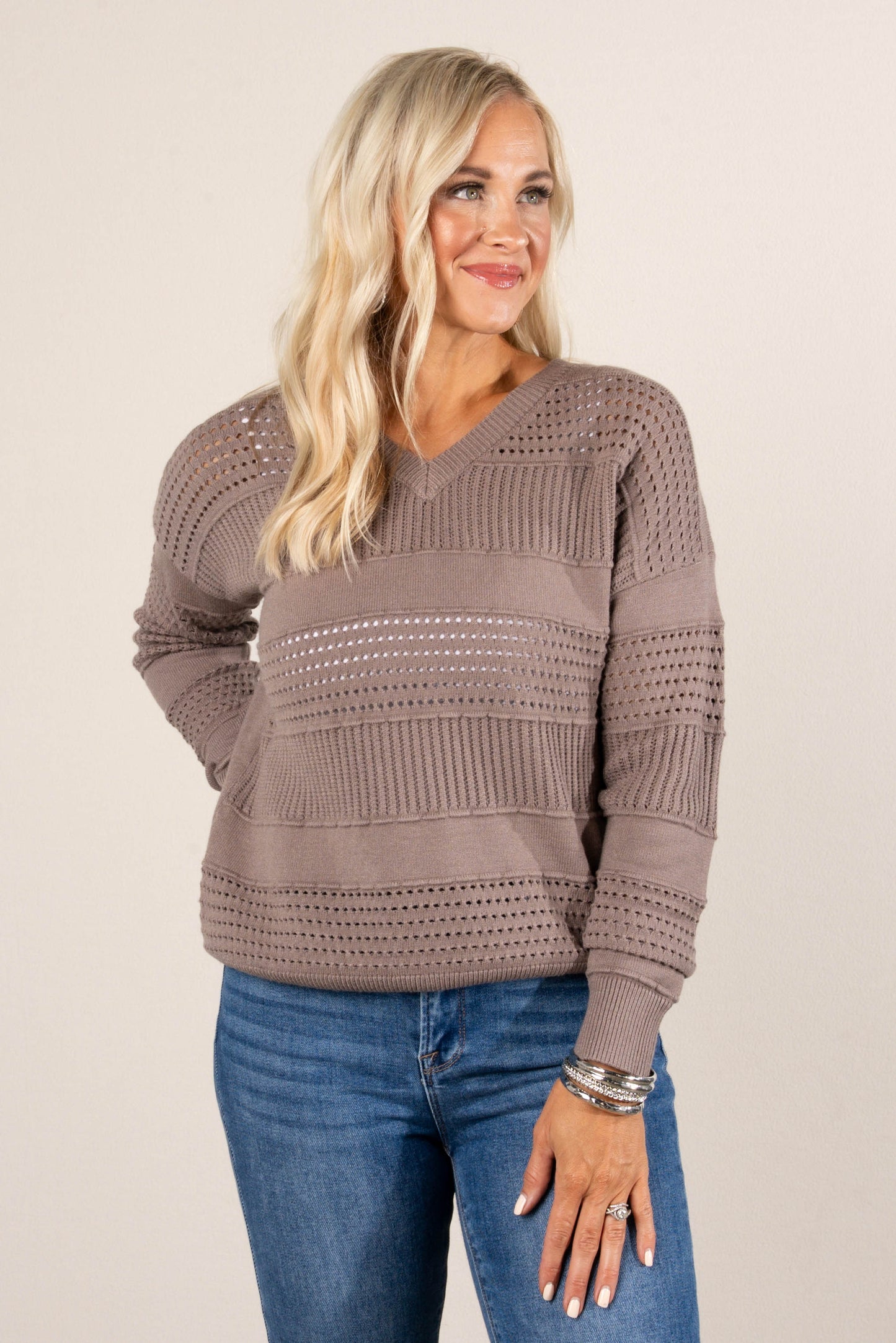 Harlow Mixed Open Knit Sweater