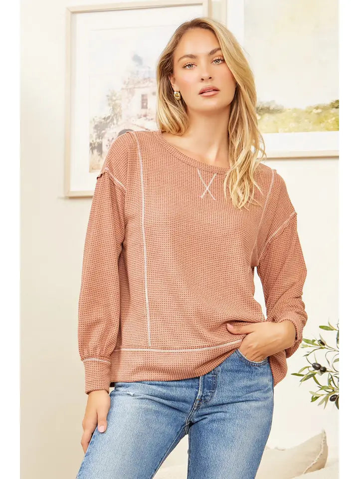 Waffle Knit Top Stitch Top *Final Sale*