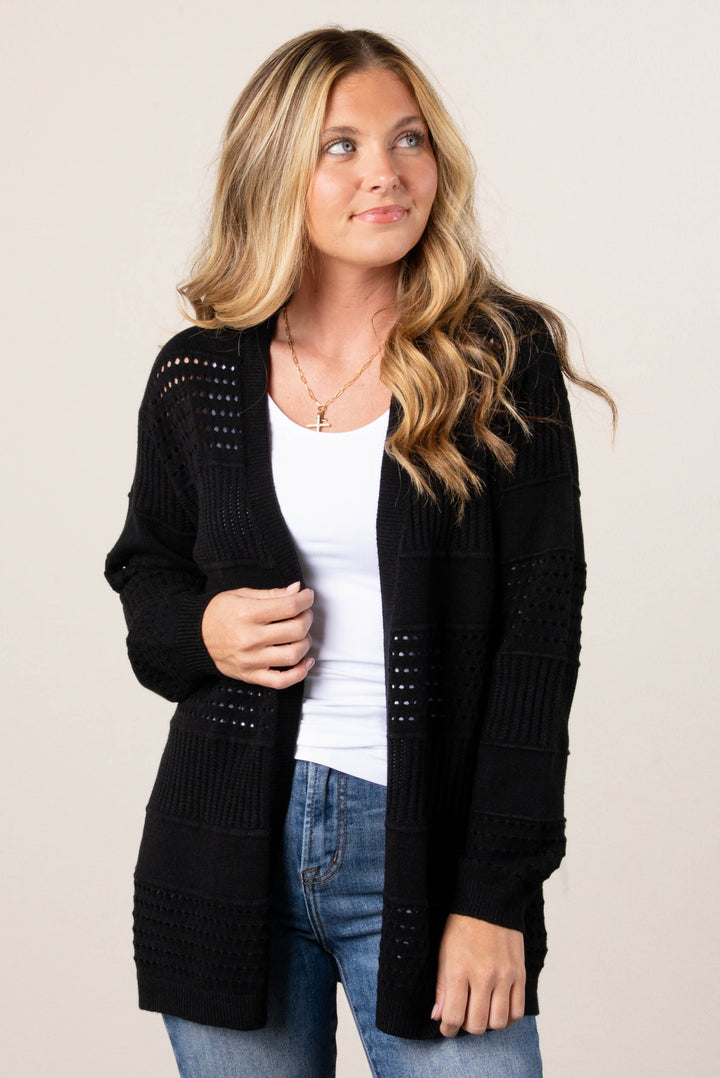 Makenna Pointelle Knit Sweater Cardigan