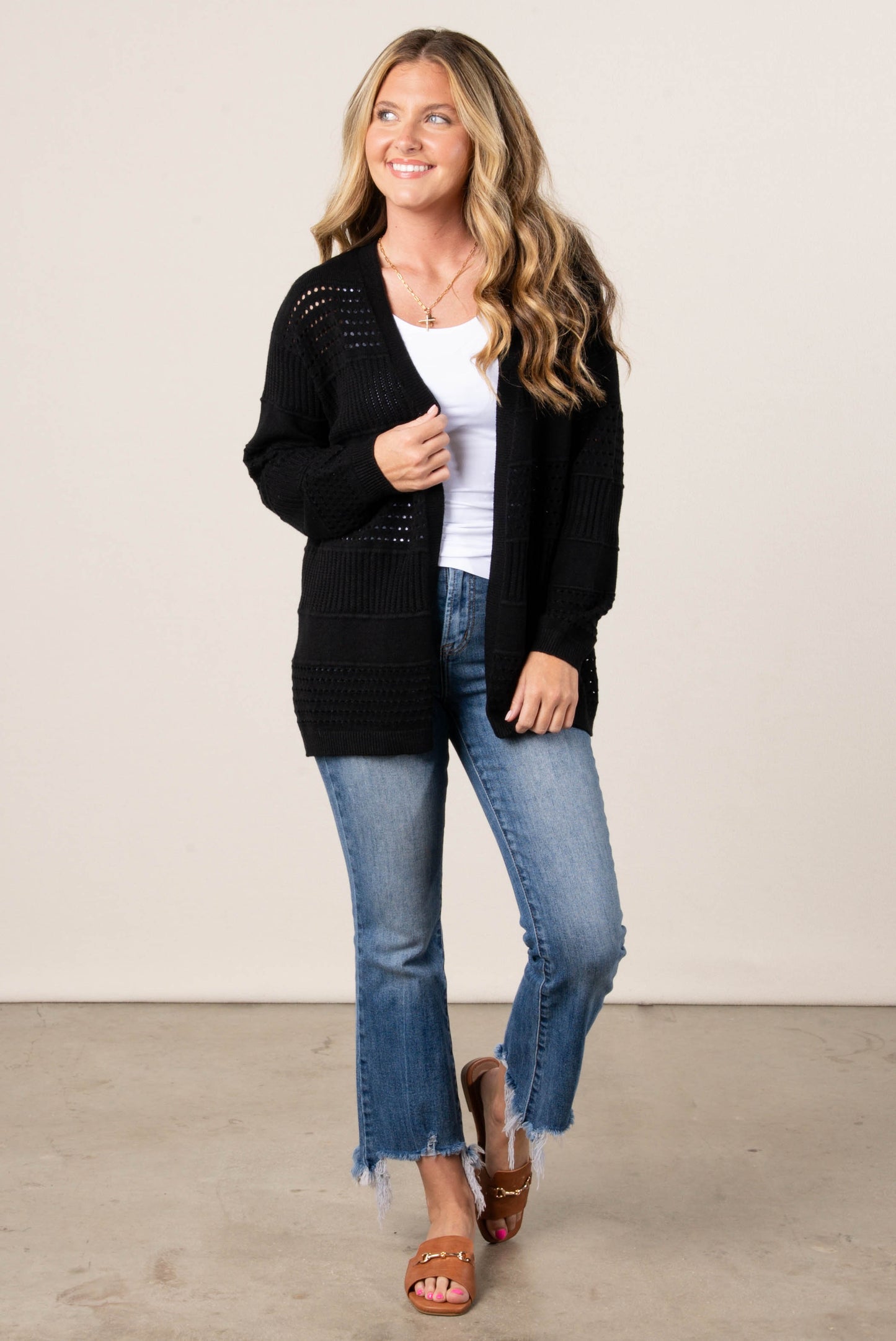Makenna Pointelle Knit Sweater Cardigan