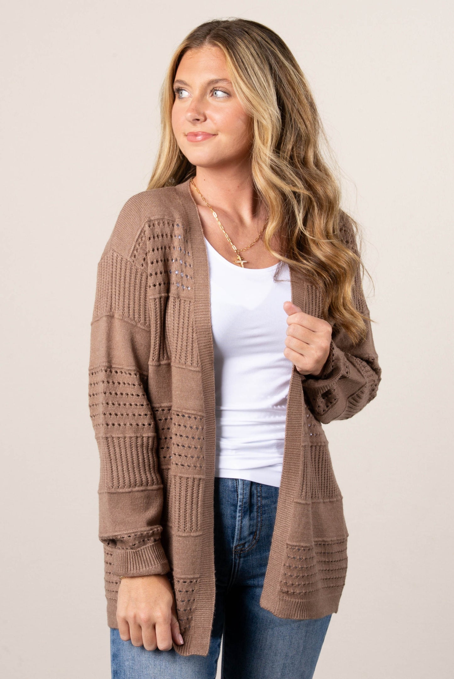 Makenna Pointelle Knit Sweater Cardigan