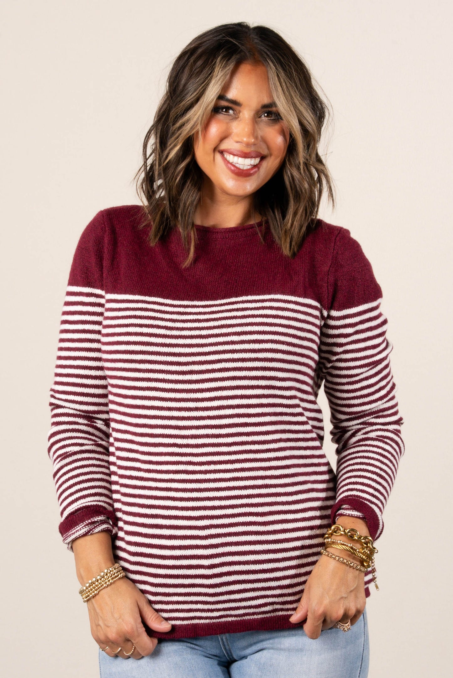 Samantha Striped Boat Neck Sweater
