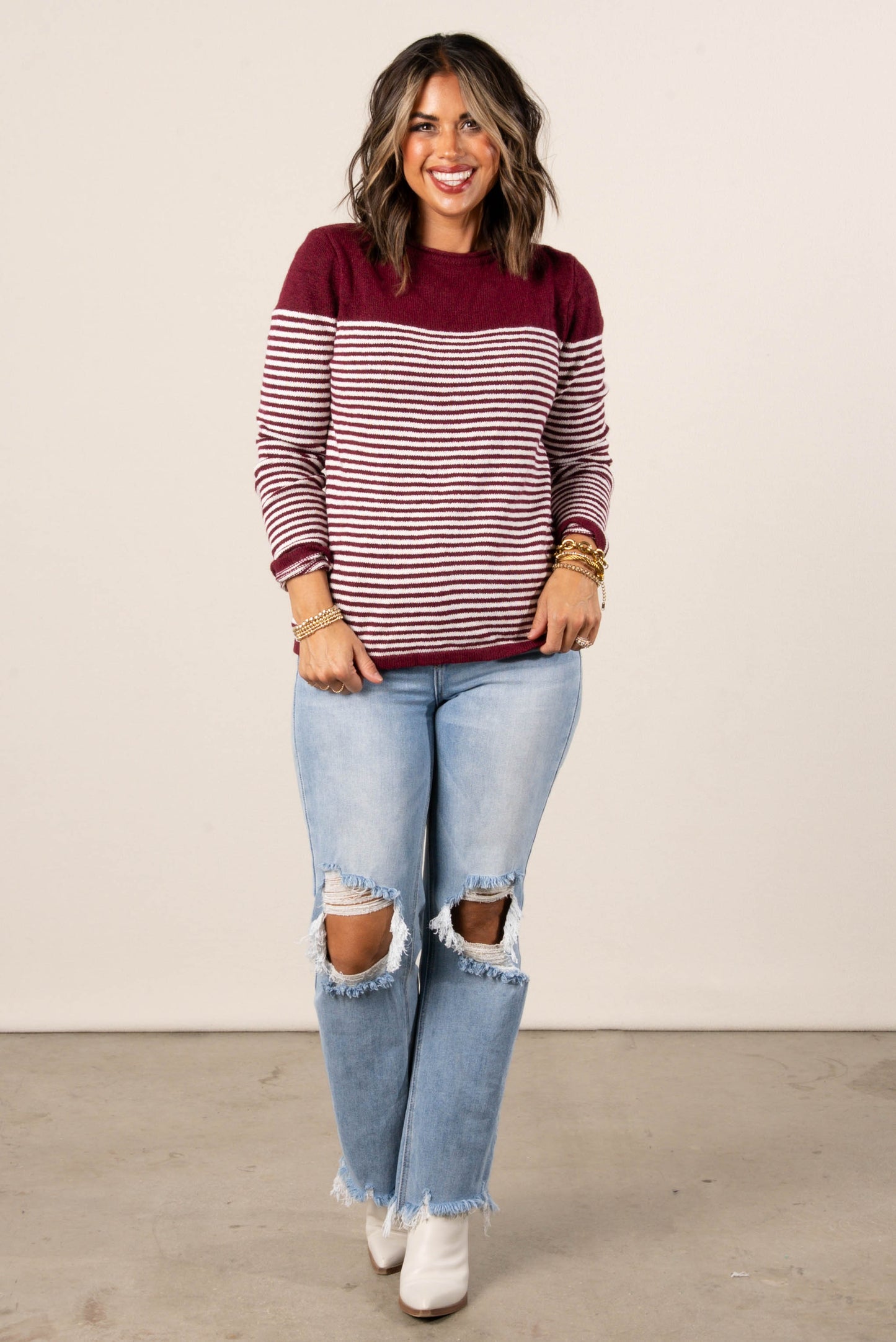 Samantha Striped Boat Neck Sweater