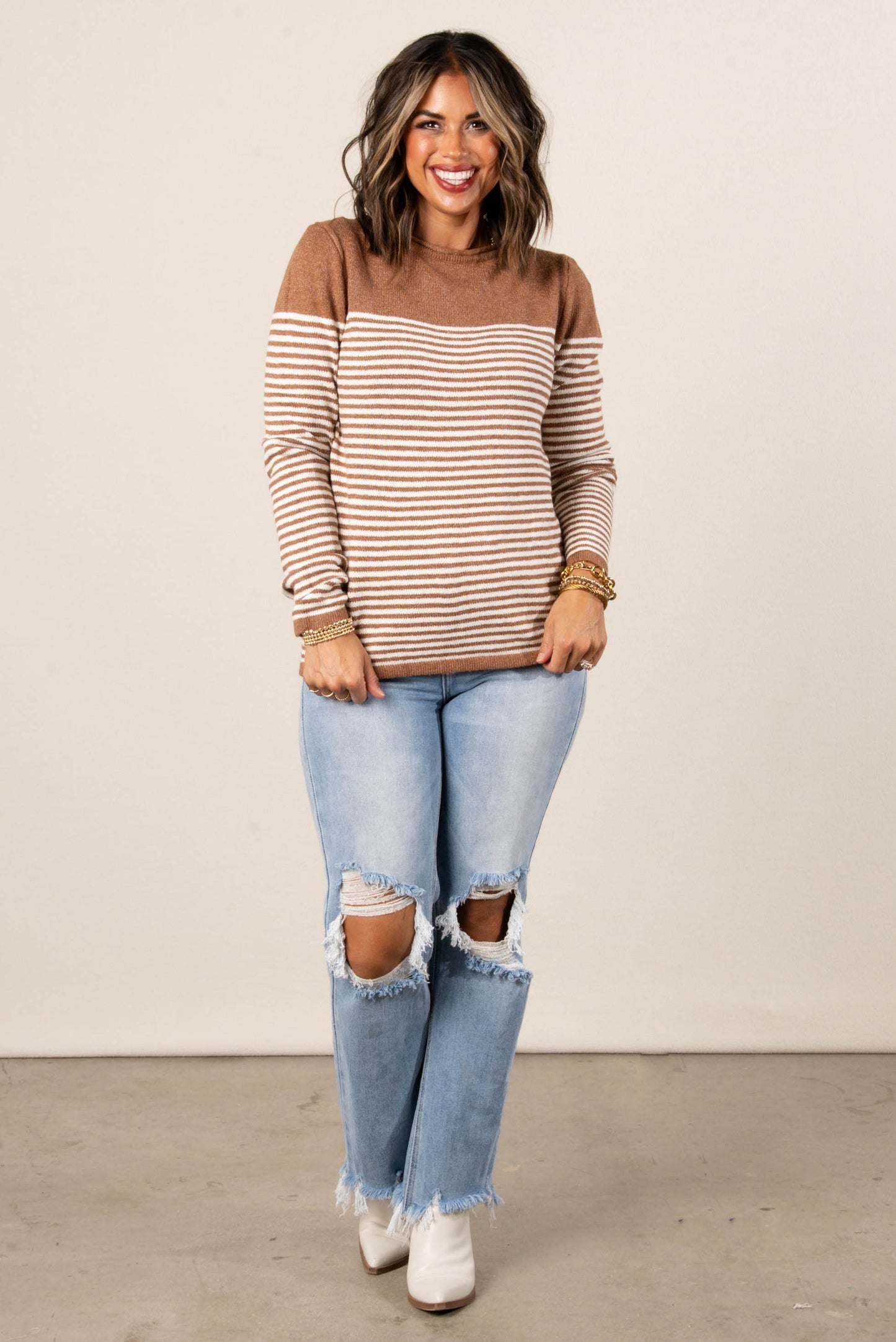 Samantha Striped Boat Neck Sweater
