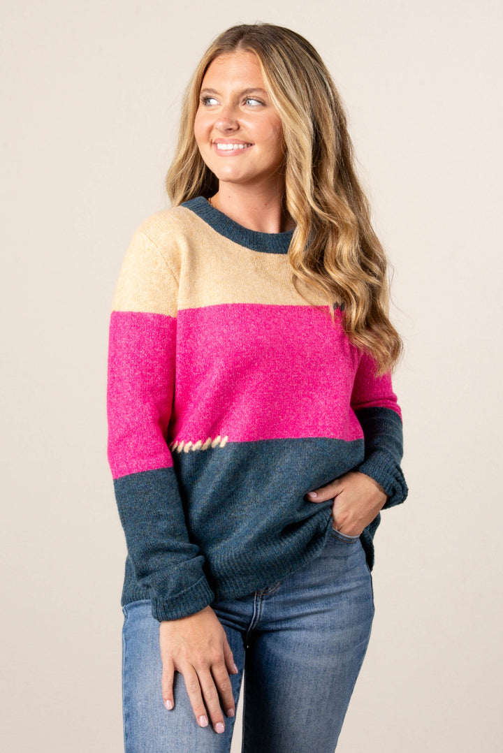 Dani Color Block Stitch Accent Sweater