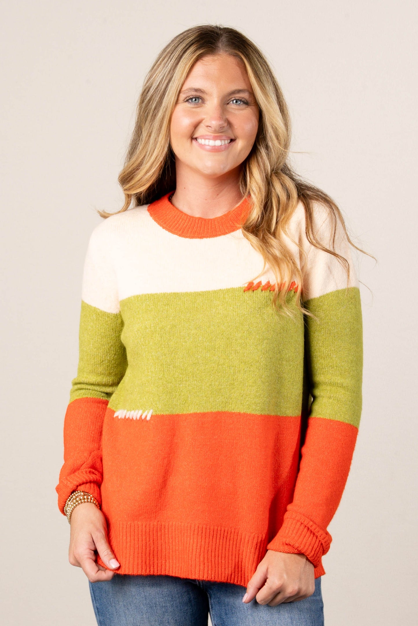 Dani Color Block Stitch Accent Sweater