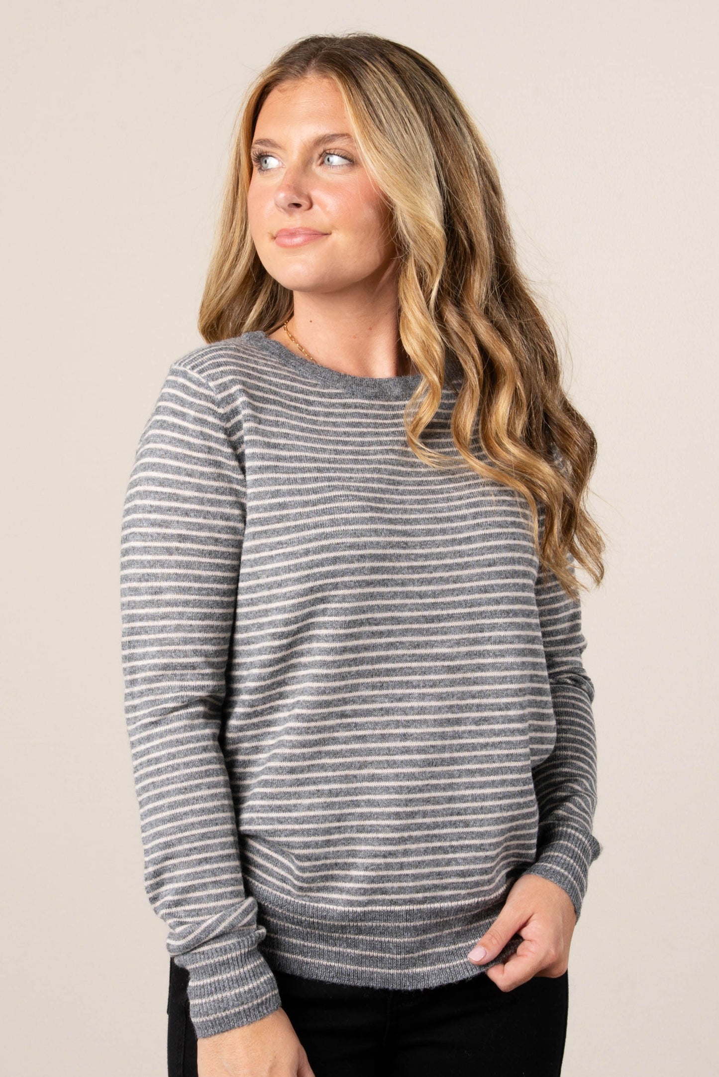 Debbie Striped Banded Hem Sweater