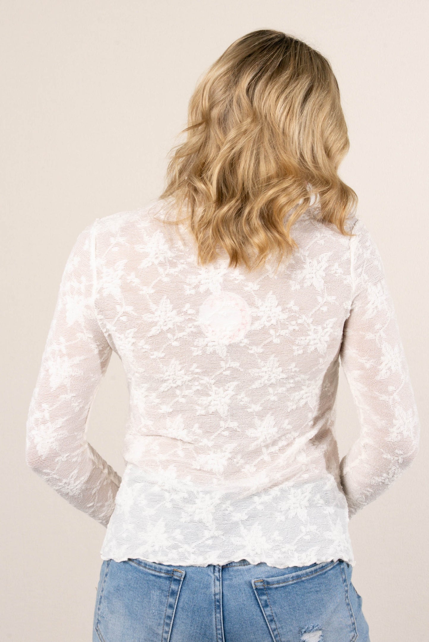 Elise Sheer Lace Mock Neck Top